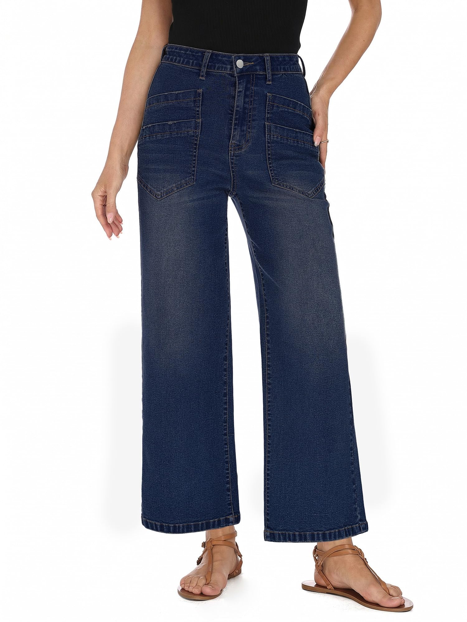 StylSense Baggy Jeans Damen High Waist Weites Bein Stretch Y2K Hosen Damen Wide Leg 7/8 Jeanshose Gerades Bein