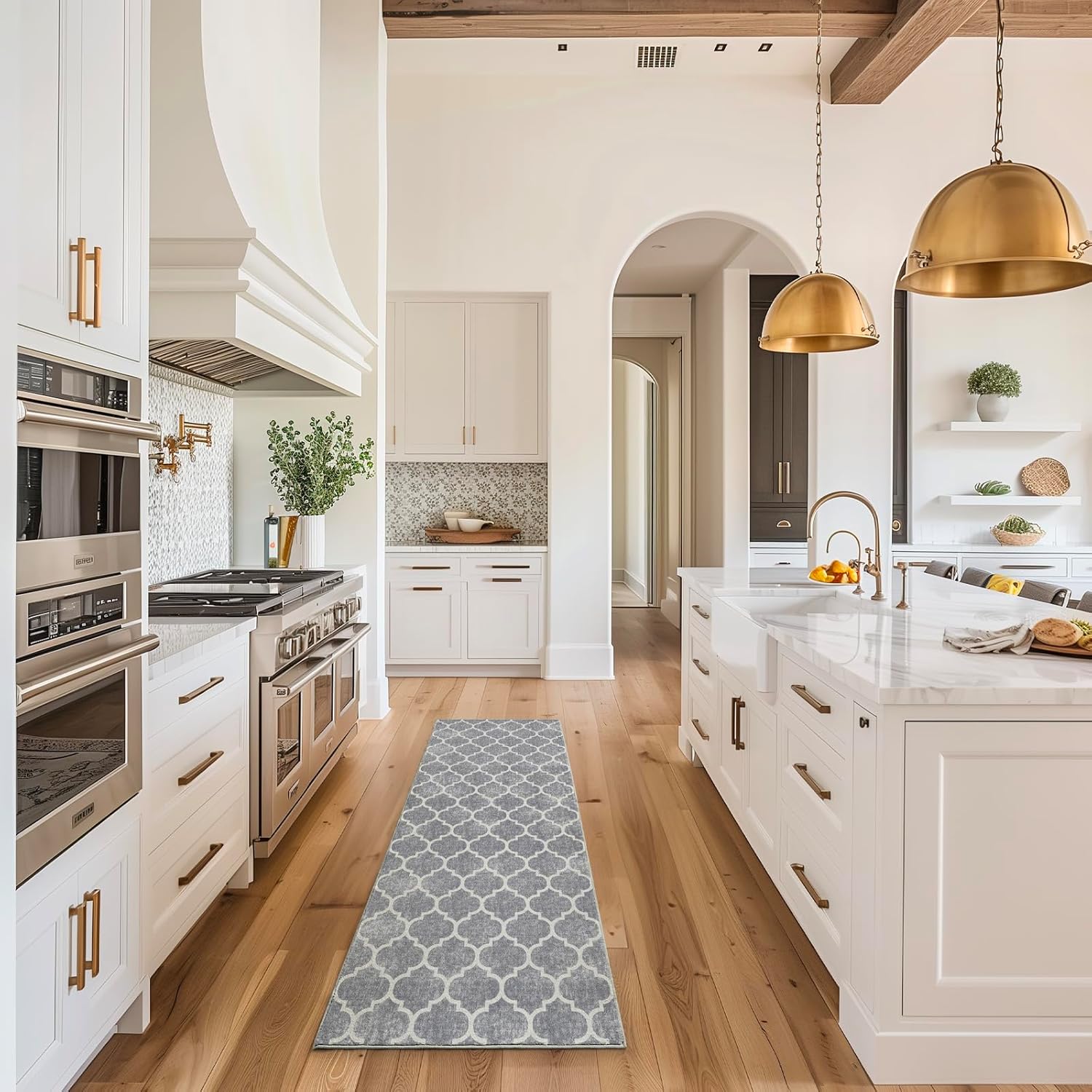 EVERGRACE Hallyway Area Runner Rugs 2x8, Boho Trellis Faux Wool Indoor Outdoor Rugs, Washable Rugs for Bedroom Dining Room Living Room Kitchen, Low Pile Floor Mat Carpet for Home Decor, Light Gray