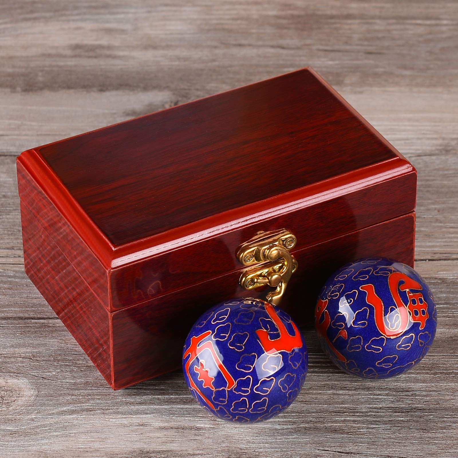 5 cm chinesische Baoding Bälle Gesundheit Training Massagebälle für Handtherapie Glück und Langlebigkeit blaue Kugeln mit Box Eltern Geburtstagsgeschenk TQGJST137
