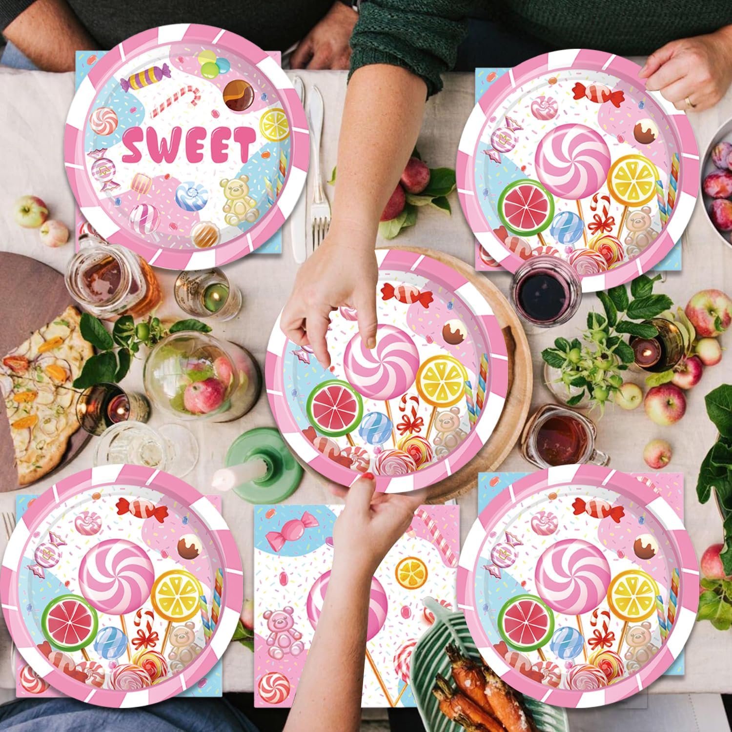 40Pcs Candyland Birthday Party Supplies Tableware Candy Land Lollipop Dessert Party Plates and Napkins for Girls Baby Shower Birthday Decorations - Image 7