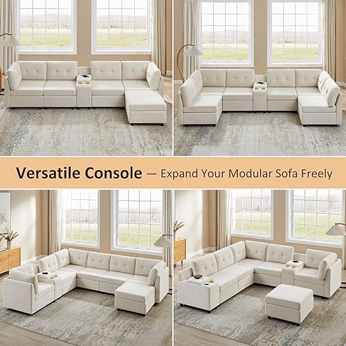 Miniatura 6 de VANOMi Sofá modular seccional, sofás seccionales para sala de estar, sofá modular de nube de 5 asientos con 1 otomana, 91 pulgadas de ancho