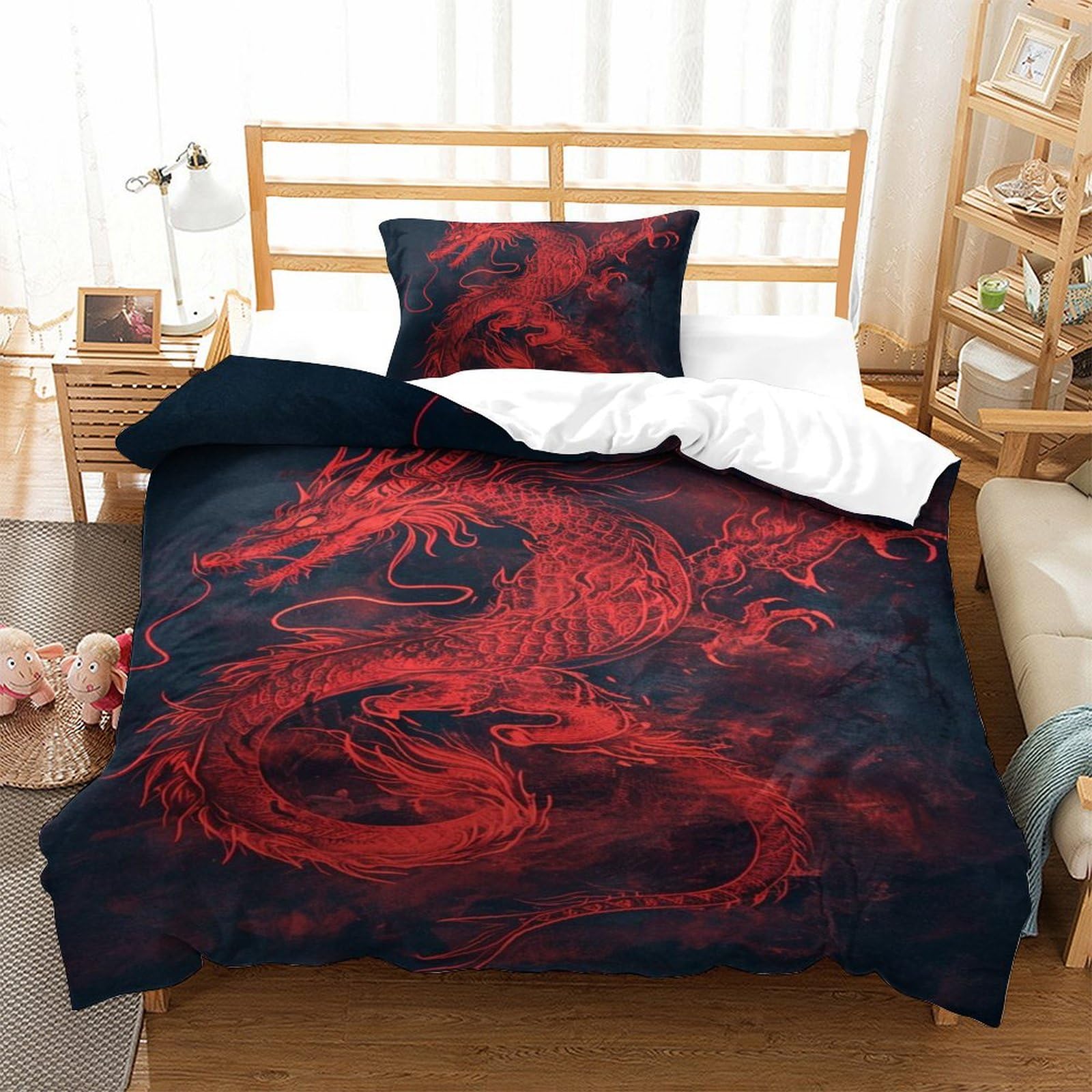 Housse de couette dragon 3D le cadeau d'anniversaire idéal pour lit simple