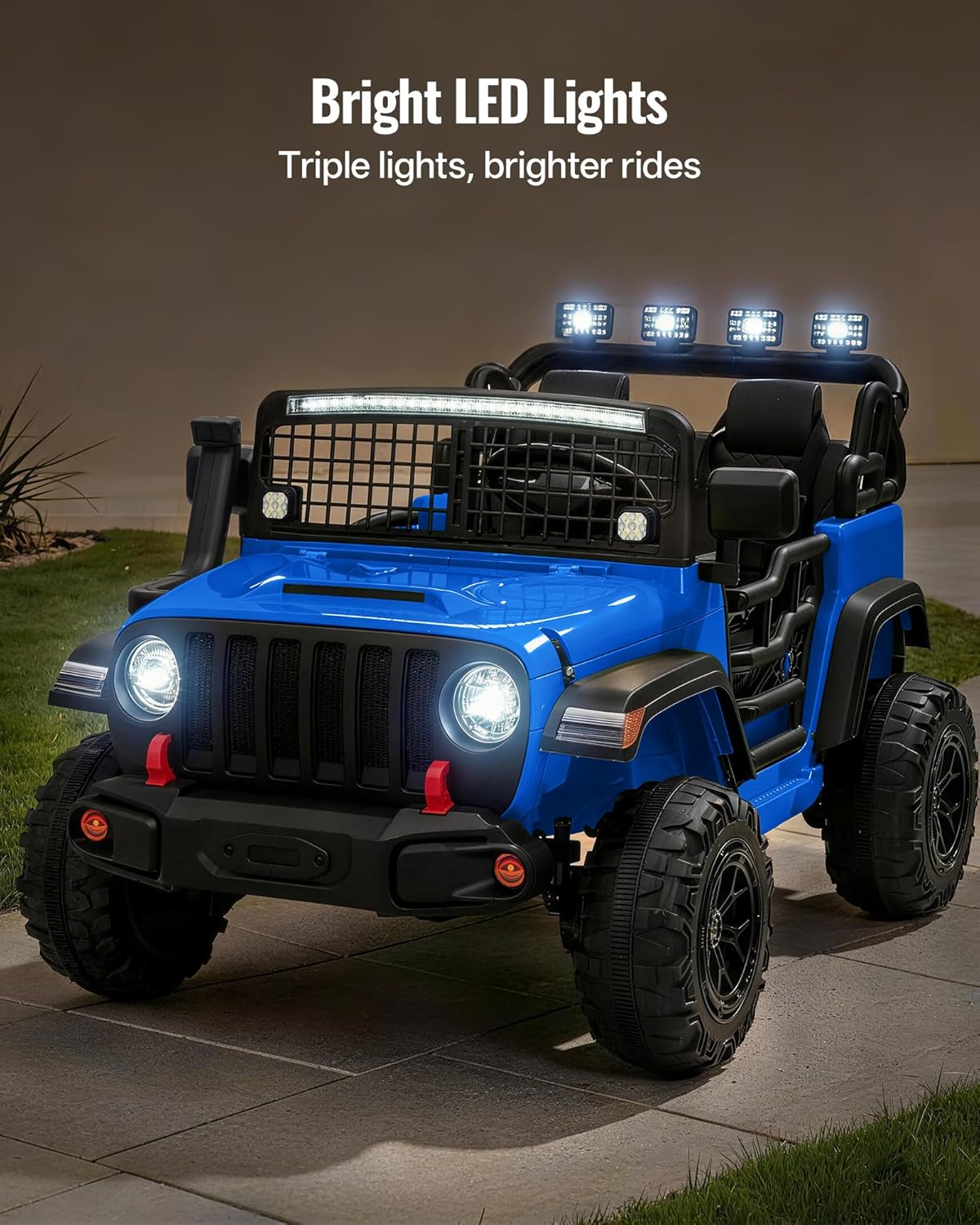 2 Seater Ride on Car Toy, 12V Electric Car for Kids 4-8 with Remote Control, Capacity 110 lb, LED Light - Blue