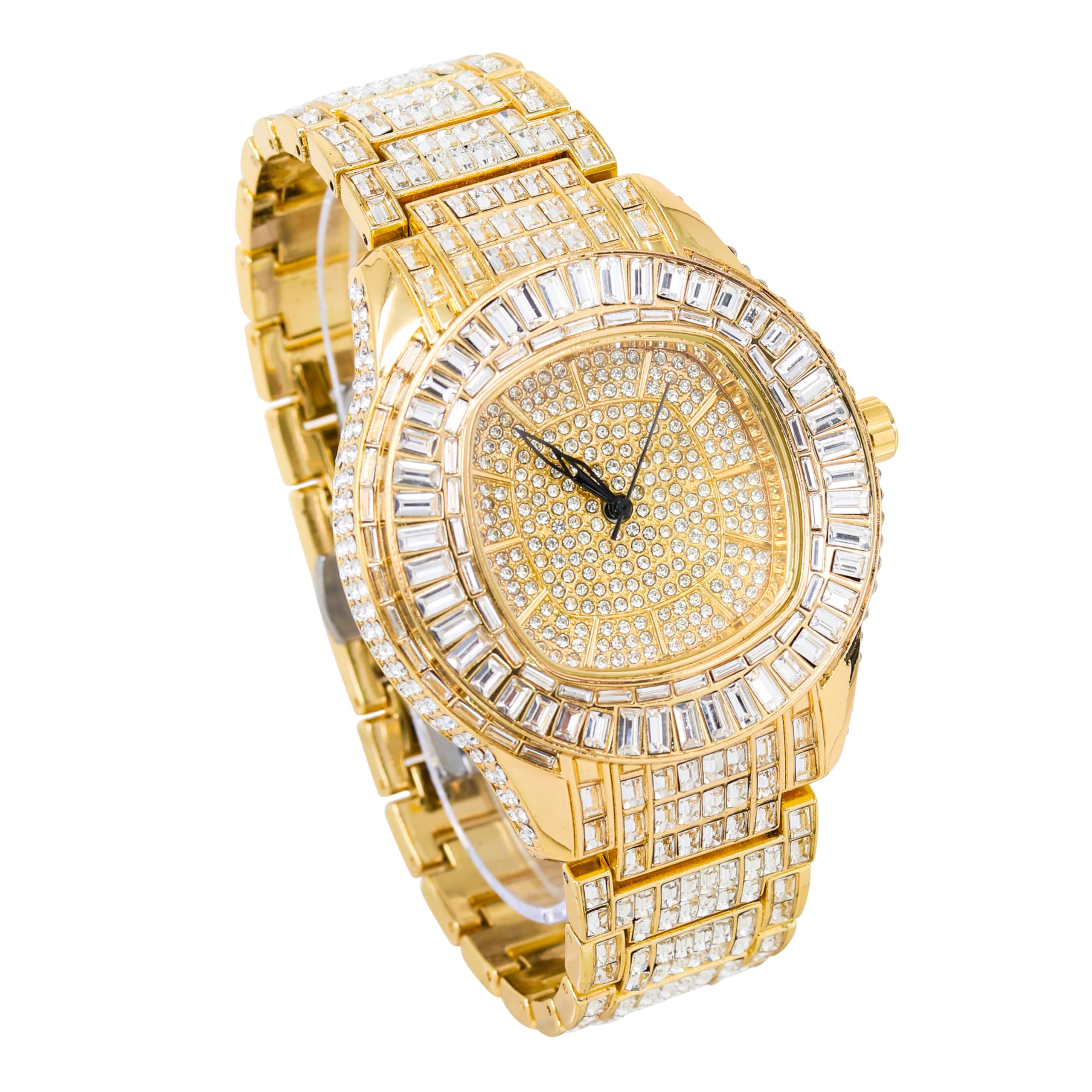 Herren 48 mm voll Iced Out Baguette Uhr mit simulierten Diamanten - Luxus Hip Hop Bling Uhr 17,8 cm Band Geschenk für Ihn