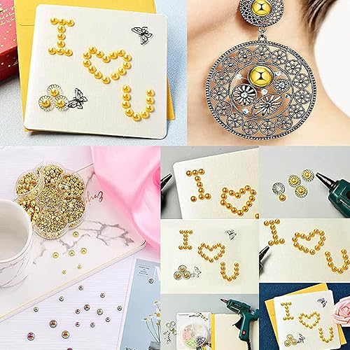 Miniatura 5 de 5300 cuentas doradas y plateadas de media perlas, varios tamaños, perlas de espalda plana, gemas de uñas, cuentas redondas de plástico ABS para