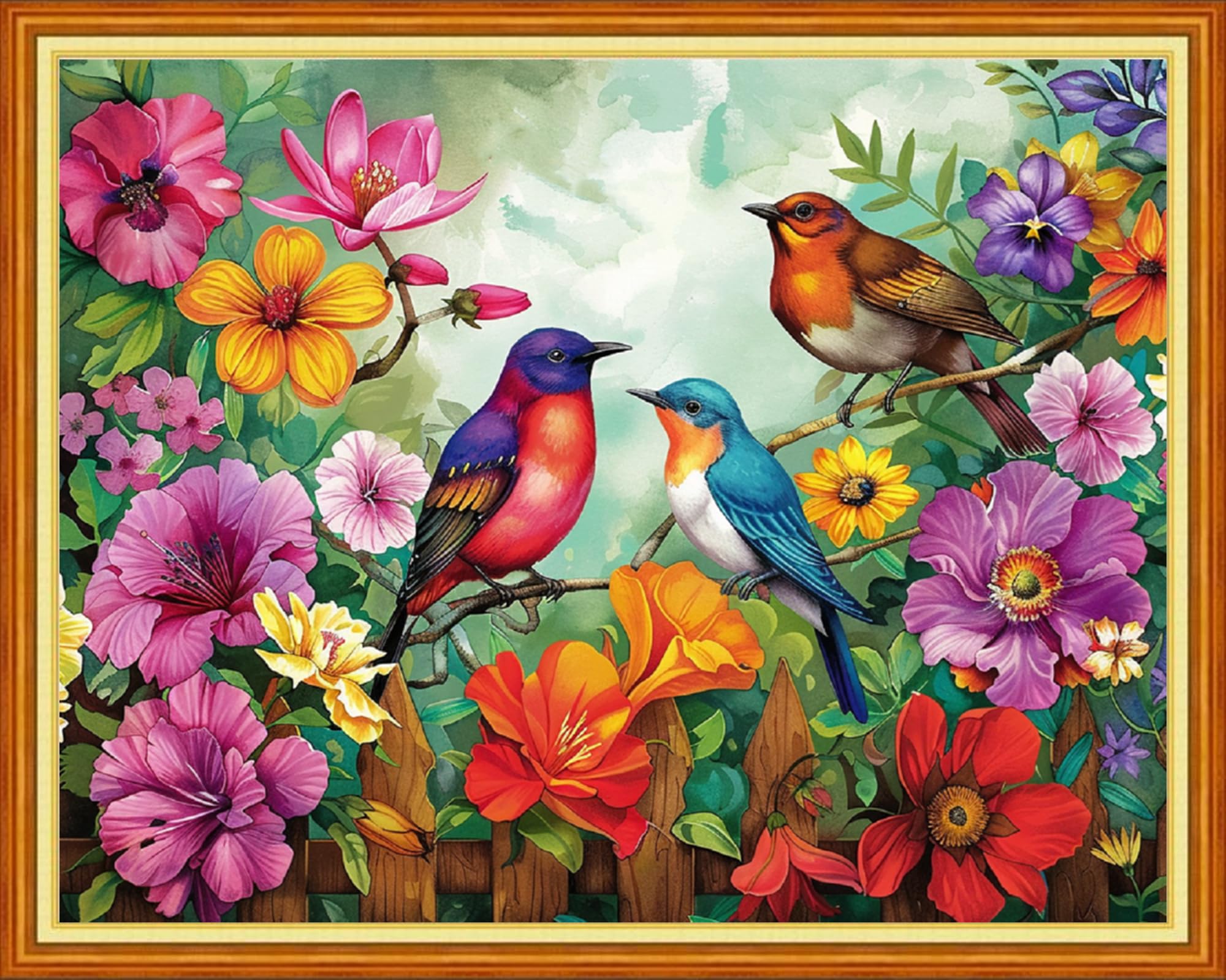 Findvoor Stamped Cross Stitch Kits for Beginners Full Range of Cross Stitching Embroidery Pattern for Adults, 11CT DIY Needlepoint Embroidery Starter Kits-Colorful Flowers and Birds 16x20 inch