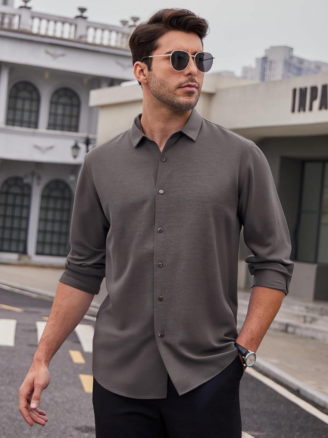 Alex Vando Mens Dress Shirts 8-Way Super Stretch French Placket Business Button Down Shirt Men - Image 2