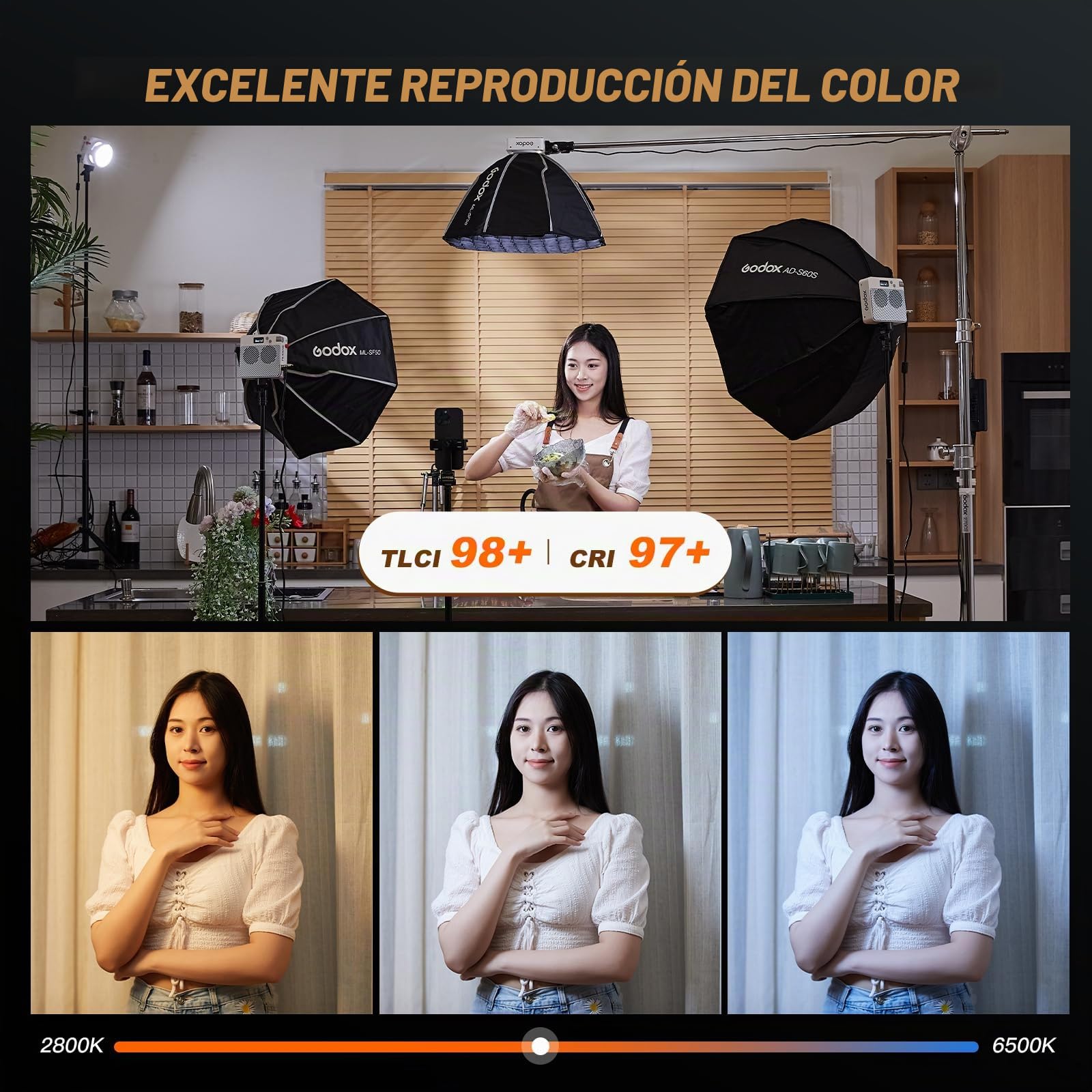 GODOX ML100Bi - Luz de vídeo LED portátil con Mango estabilizador y Mango portátil, ML100Bi Bi-Color Continuous Light