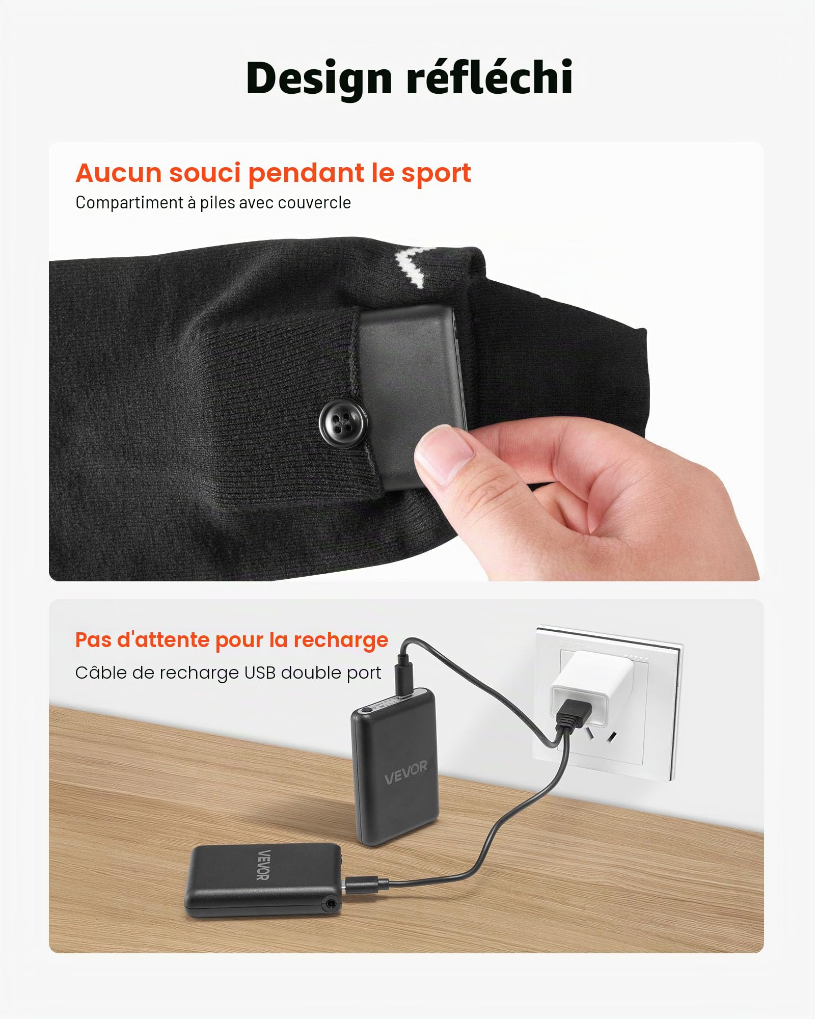 VEVOR Chaussettes Chauffantes Femme Homme à Batterie Rechargeables Électrique 5000 mAh, 4 Niveaux de Chauffage, pour Sports Hiver, Ski, Pêche sur Glace, Randonnée, Travail en Extérieur, Taille Unique