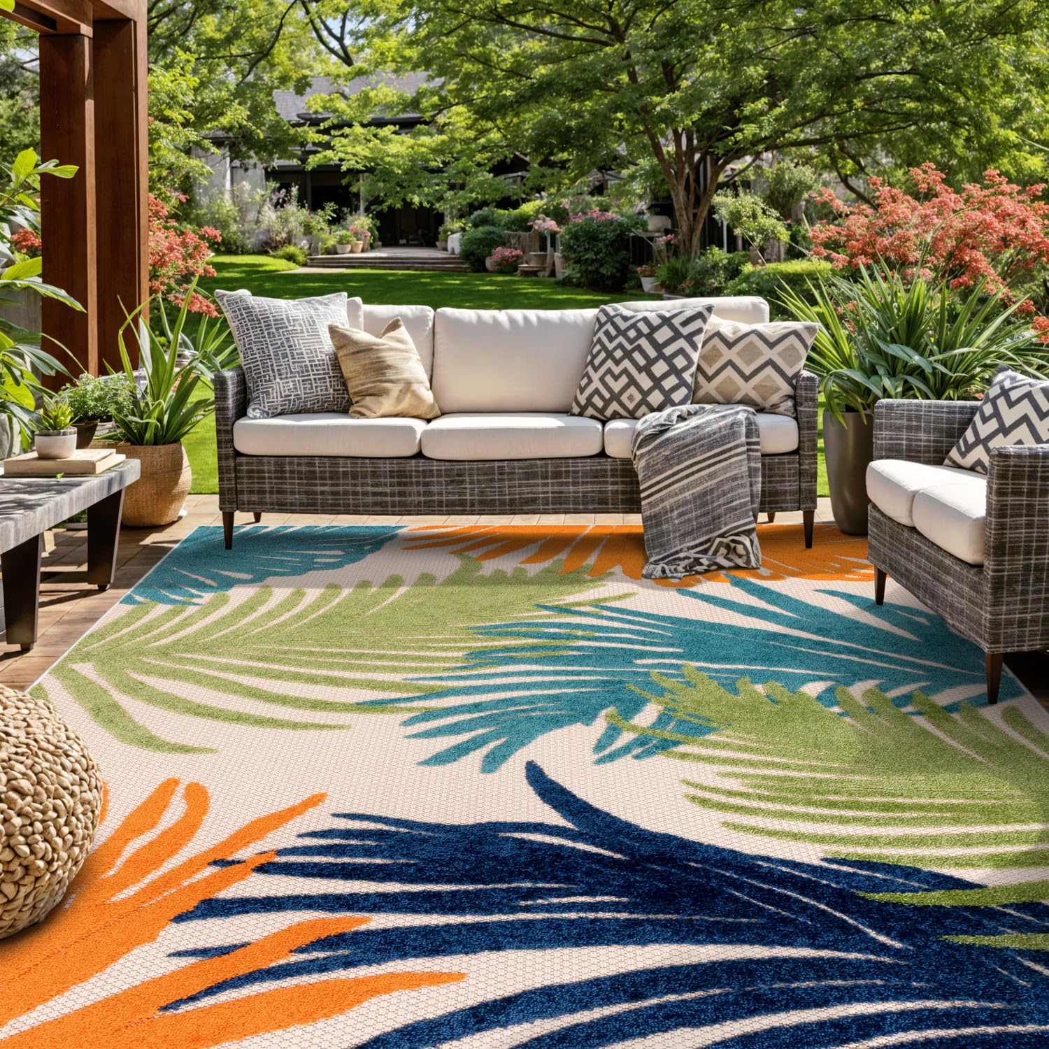 Rugshop Lucca Contemporary Floral Indoor/Outdoor 10' X 14' Multi