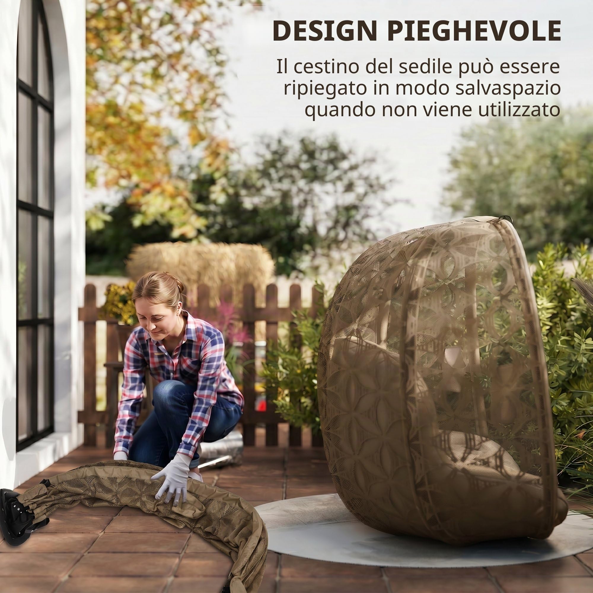 Outsunny Poltrona sospesa con telaio per 2 persone, pieghevole, con cuscino spesso, porta bevande, cintura di sicurezza, XXL, a forma di uovo, fino a 240 kg, per interni ed esterni, giardino, sabbia