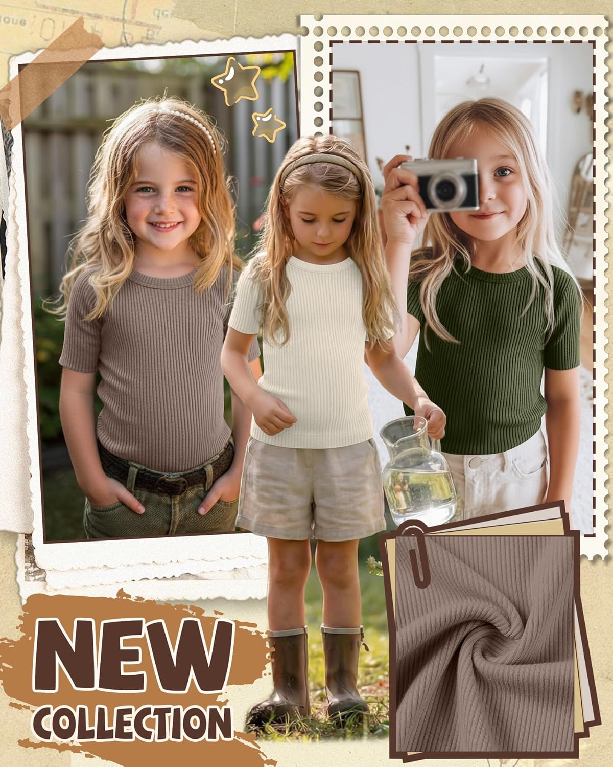 3 Pack Teen Girls' Ribbed Short Sleeve Shirts Kids Crew Neck Soft Tees Summer Basic Casual Knit Tops 5-14 Years - Image 3