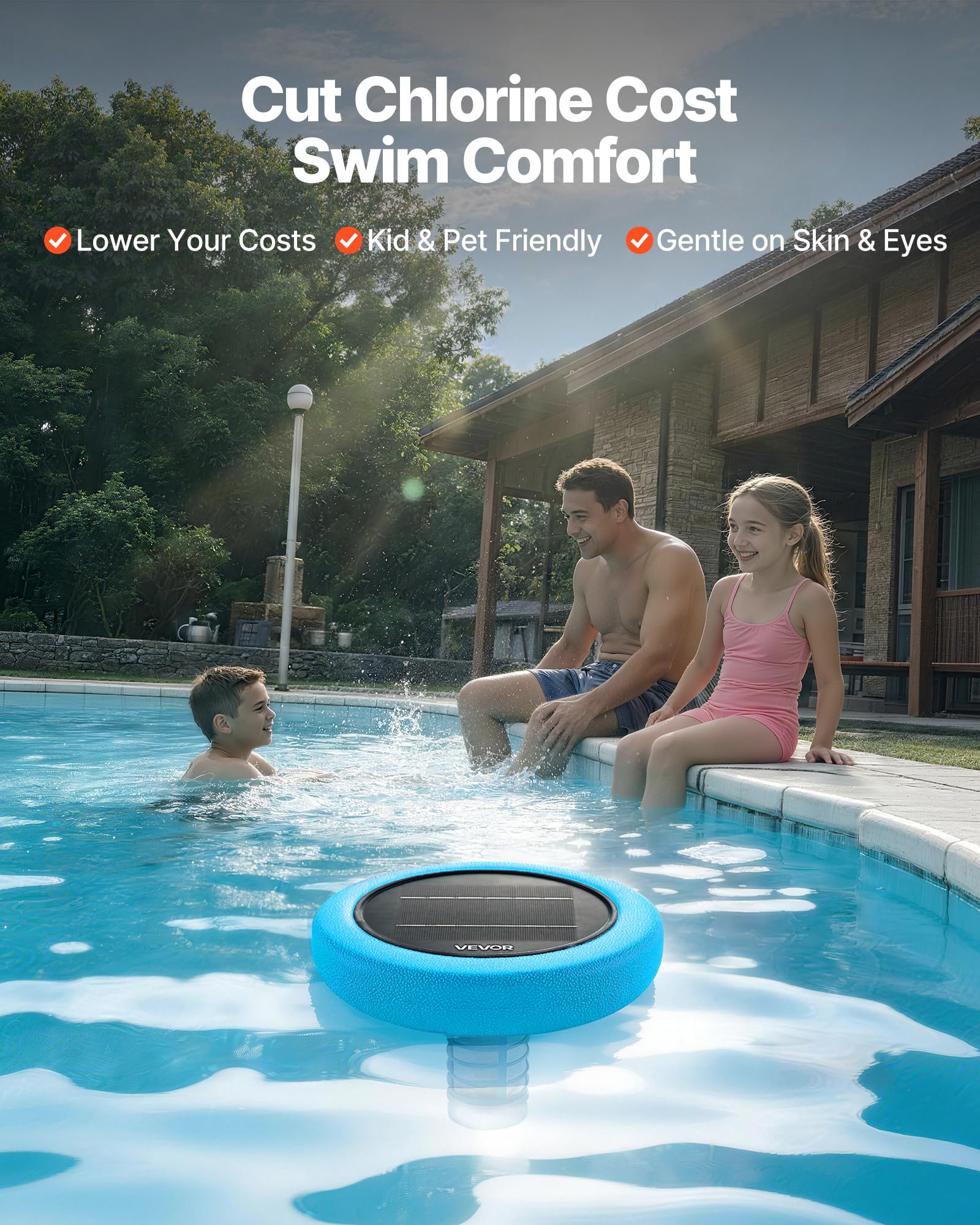 VEVOR Ionizzatore Solare per Piscina Purificatore per Acqua Piscina Purificatore agli Ioni di Rame max. 170343 L, Ionizzatore ad Energia Solare Galleggiante per Piscina Vasca Idromassaggio, Rotondo