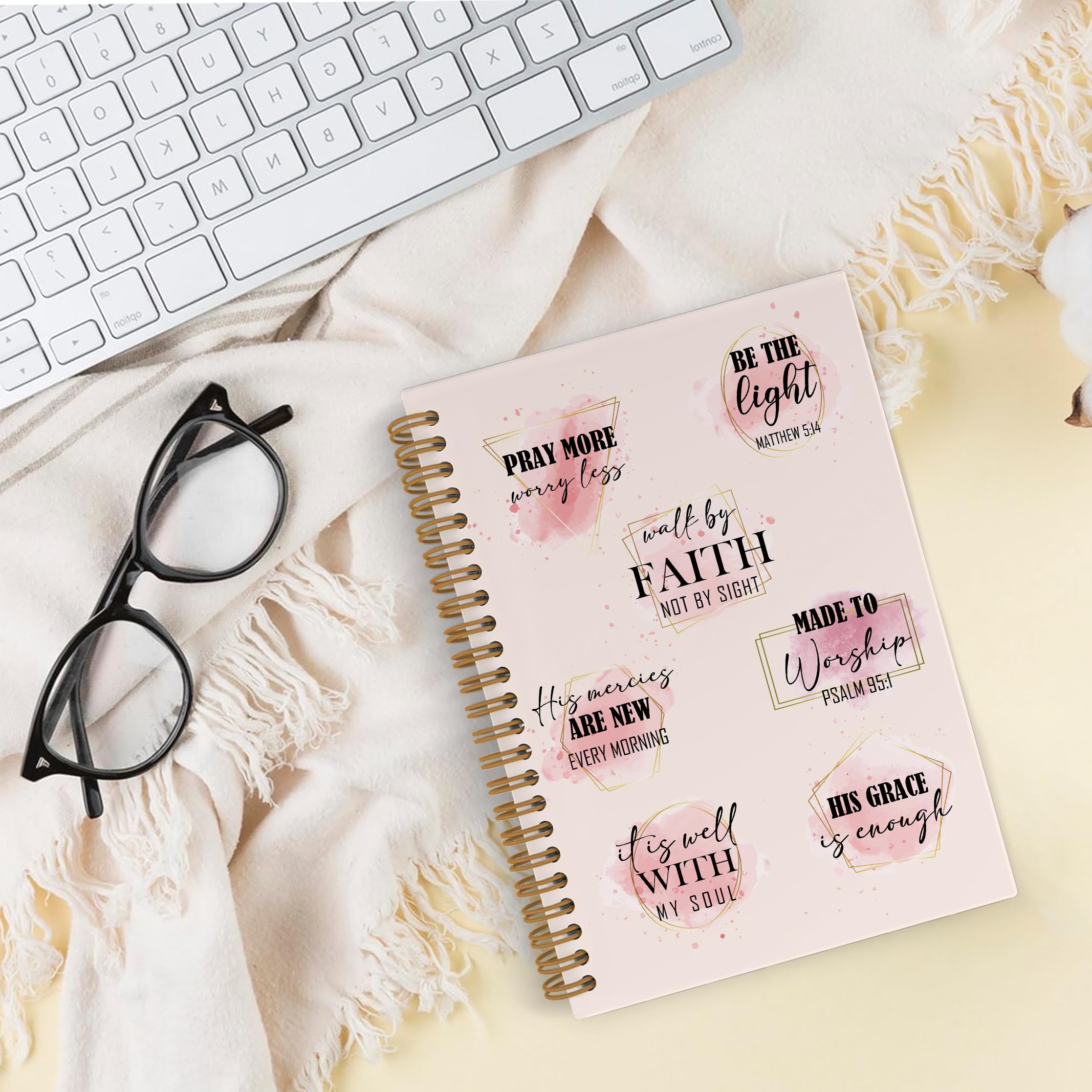QLMX Cuaderno rosa con espiral de la Biblia, cuaderno cristiano, diario bíblico, cuadernos de fe cristiana para trabajo escolar, estudio bíblico rosa, suministros de oficina, regalos para mujeres,