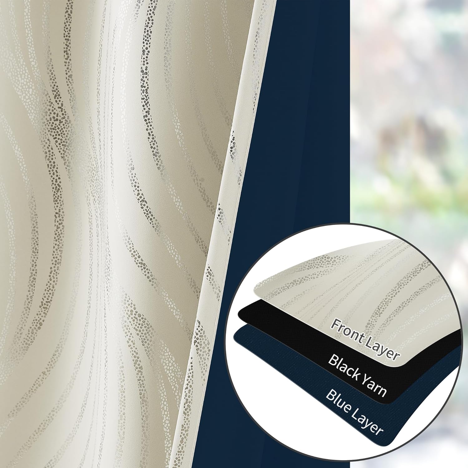 100% Blackout Curtains for Bedroom, Silver Curtains 63 Inches Long for Living Room Darkening Thermal Insulated Silver Metallic Dot Pattern Window Curtains, Grommet Drapes 2 Panels, Cream Beige