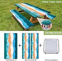 Vista 4 de Funda de mesa de picnic con fundas para bancos, elementos esenciales de camping, mantel de camping impermeable y a prueba de viento con bolsa