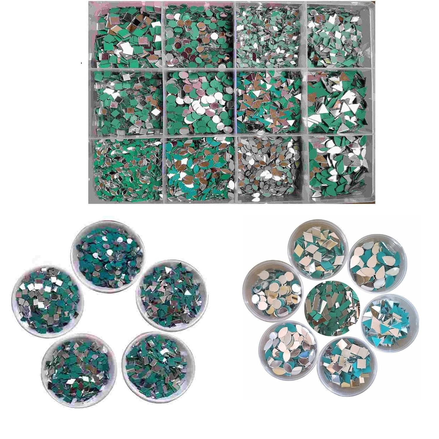 Akmi - 21 Shapes/Size Mirror Kit For Embroidery Work, Lippan Art And Craft Work - 2100 Pcs -Free Fabric Glue + 1 Fancy Shape, Blue, Green-image-8