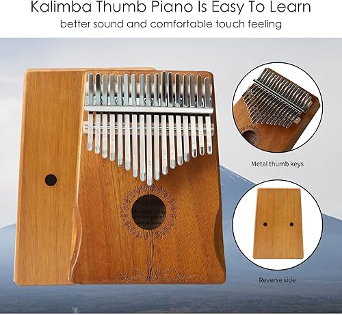 Miniatura 3 de Kalimba - Piano de pulgar de 17 teclas, instrumento de piano de dedo mdkaba con caja protectora impermeable (madera)