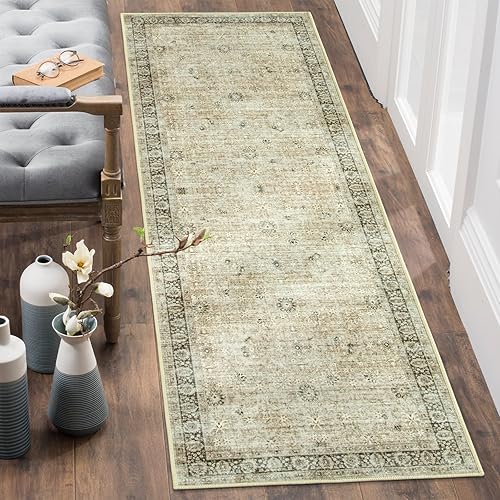 Miniatura 1 de Zealude Alfombra de pasillo de 2 x 6 pies, estilo bohemio para pasillo, cocina, entrada, lavandería, antideslizante, con respaldo de goma, borde