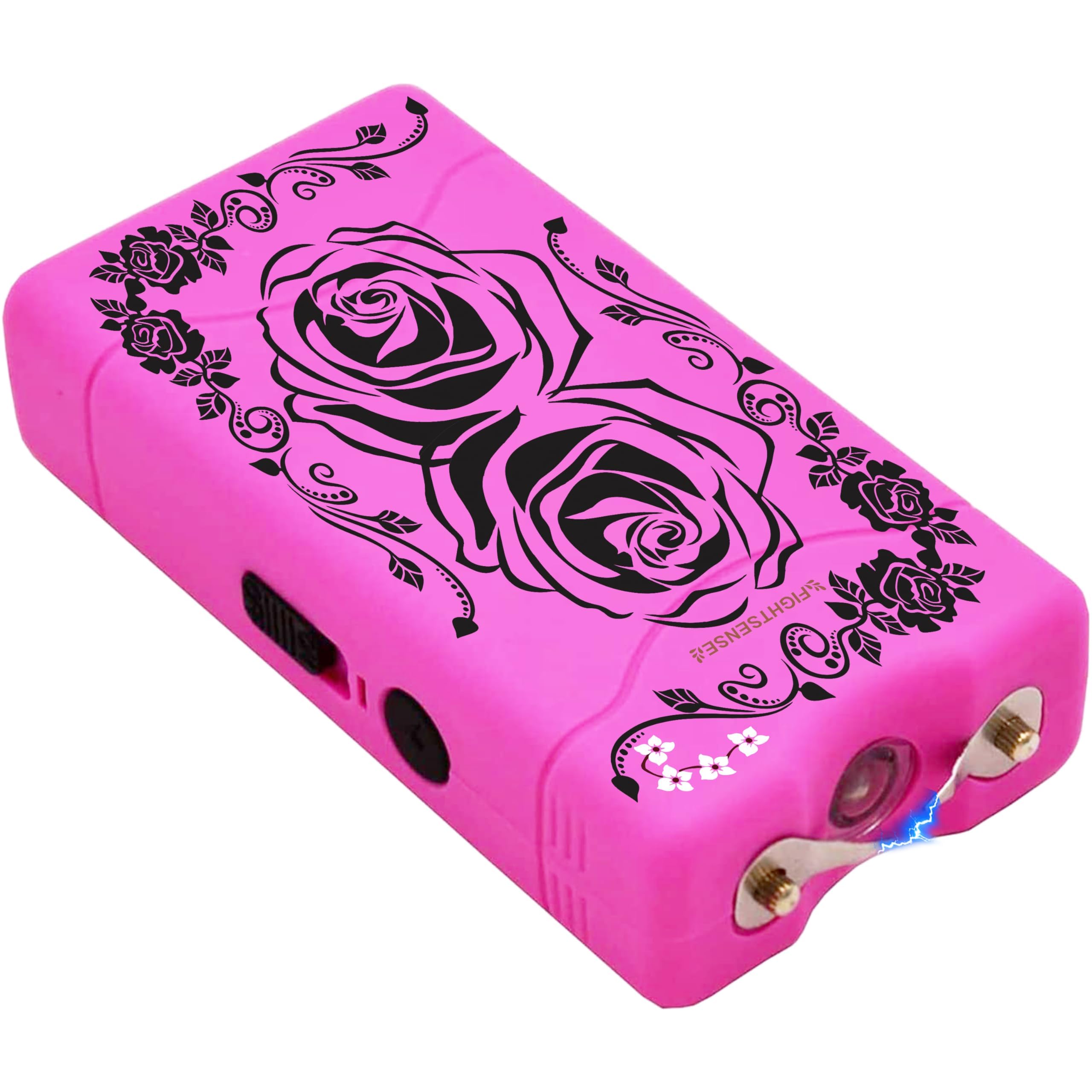 FIGHTSENSE Self-Defense Kit W/Pepper Spray & Mini Stun Gun for Men & Women,25 Burst,12 Foot Range,1.60 µC Painful Charge,LED Flashlight,Safety Switch (Camo Pink Bling)