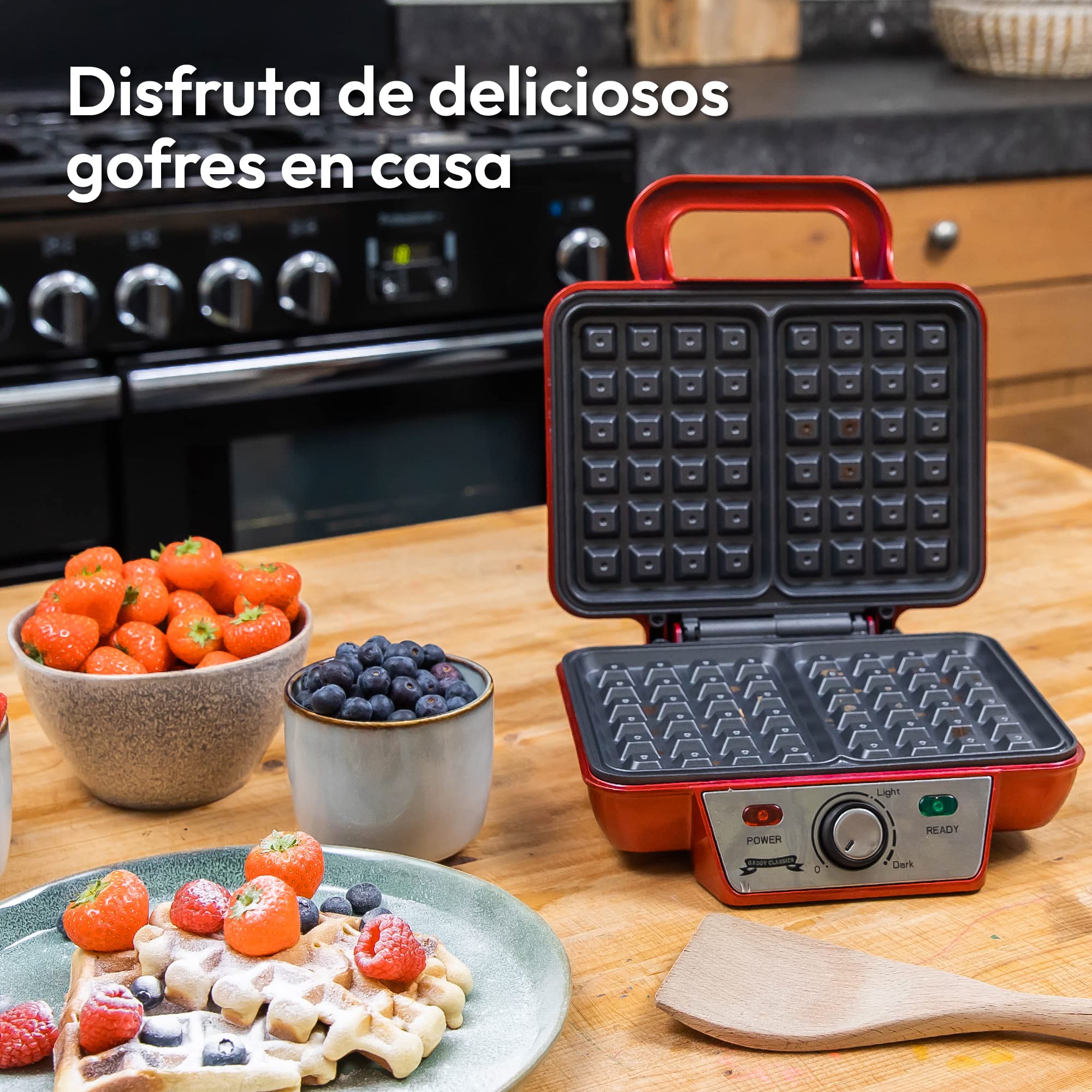 Gadgy Waffle Maker Profesional 1000W – Gofrera Eléctrica con Revestimiento Antiadherente – Tamaño 23x16 cm, Temperatura Ajustable y Indicador LED – Ideal para 2 Gofres Perfectos
