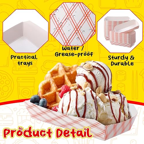 Miniatura 6 de Roshtia 500 bandejas de papel de 7 pulgadas para perros calientes de 2 libras, bandejas de alimentos rojos y blancos de papel a cuadros, botes para