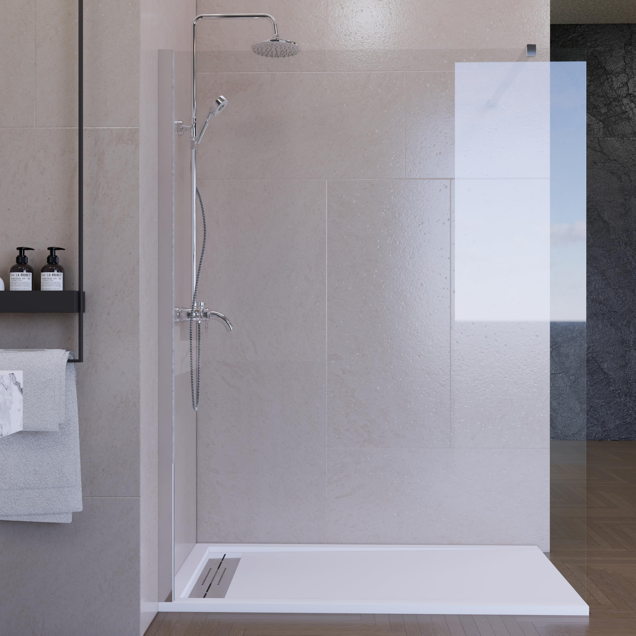 Mampara de Ducha Fija Cromo 120 x 200 cm, Cristal Templado Transparente 8 mm con Tratamiento Antical, Panel Walk In Reversible para Baño Moderno