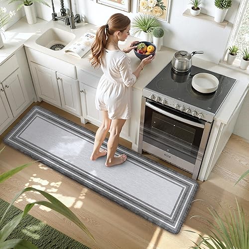 Vista 712 de KIMODE - Juego de 2 tapetes de cocina bohemios, antifatiga, antideslizantes, impermeables, ergonómicos, acolchados, cómodos, para lavandería, Caqui