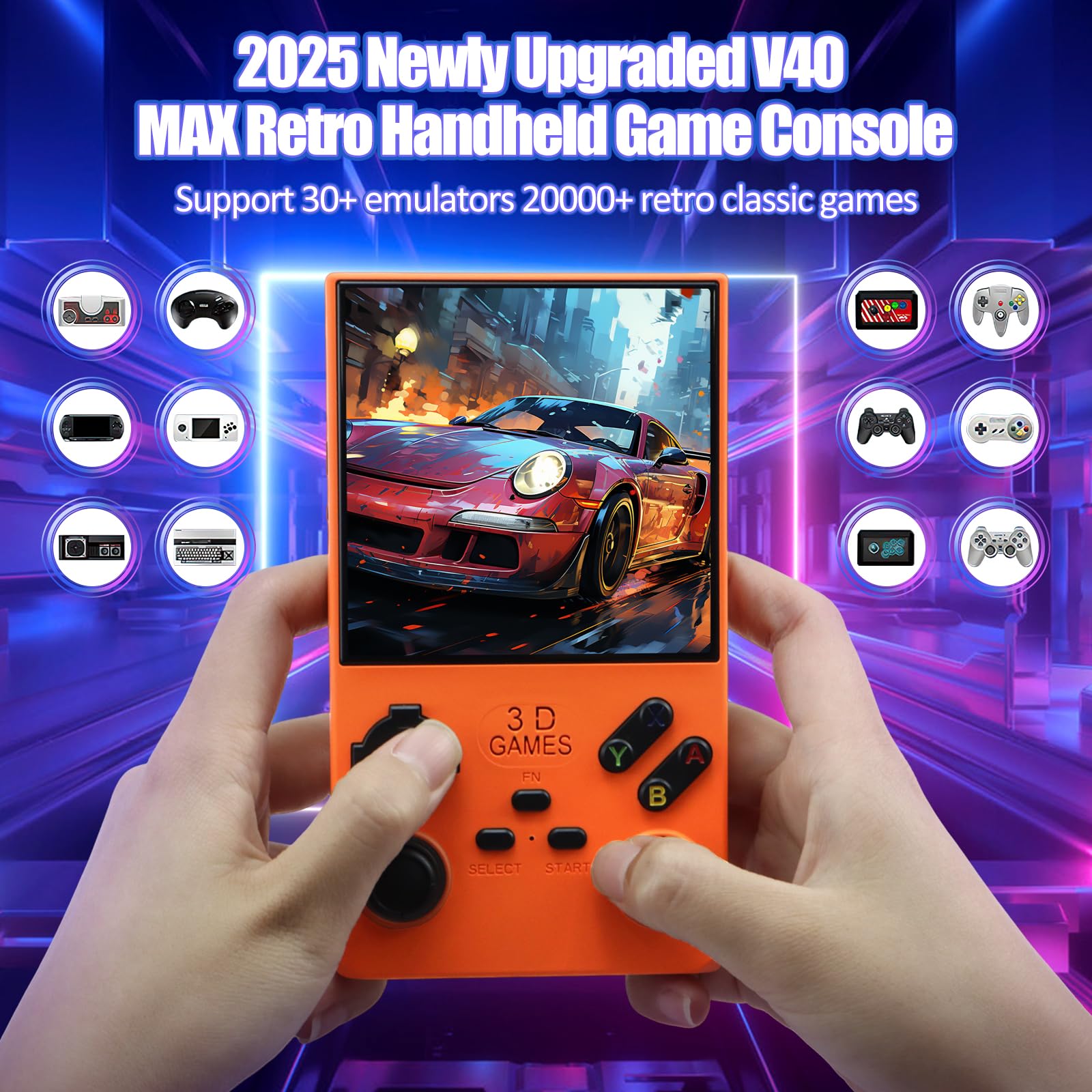 2025 Console di gioco portatile retrò V40 MAX con 256G integrato 20000+ giochi classici, schermo 4K HD IPS da 4,0 pollici sistema open source Linux, batteria da 4000 mAh, console portatile per