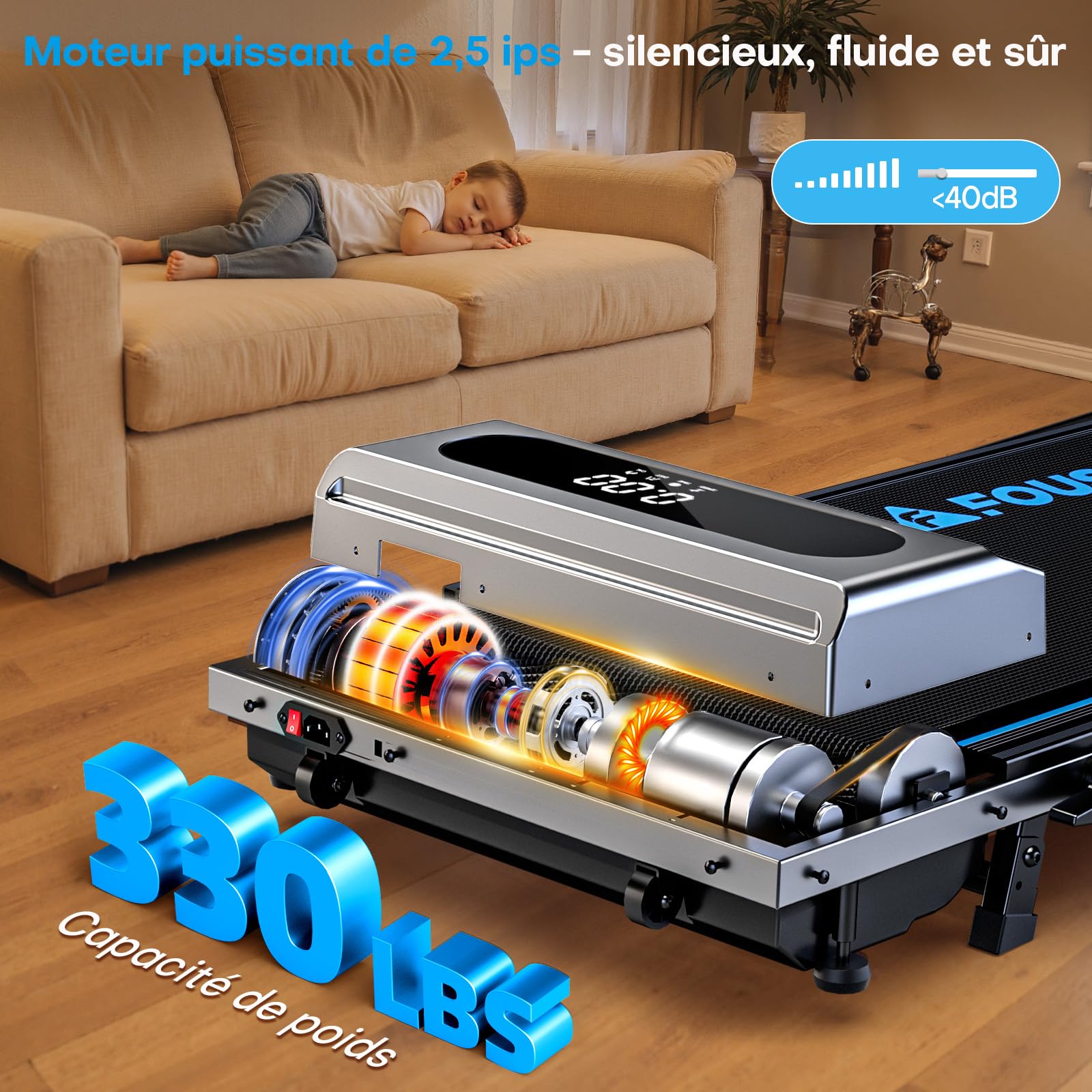 Tapis de Course Pliable FOUSAE 12 Programmes HIIT Inclinable 9% 12 KM/H Moteur 2,75 CV Charge 158kg