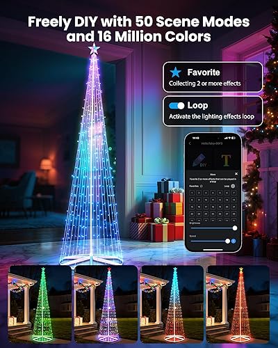 Miniatura 3 de Brightown Luz LED inteligente de árbol de Navidad, sincronización de música LED de 12 pies con aplicación remota y control local, patrón y texto