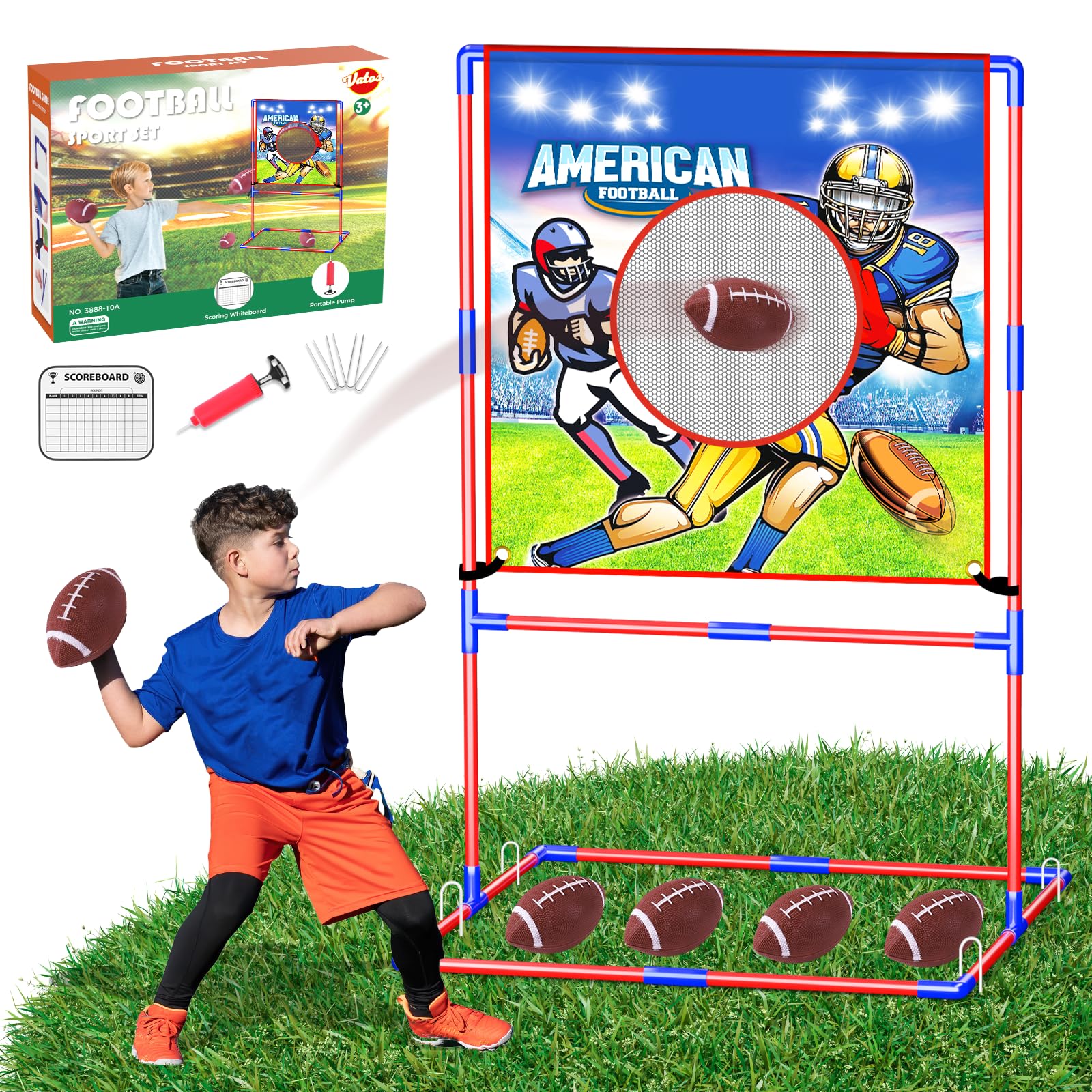 VATOS Throwing Target Games with 4 Inflatable Rugby Balls Toys - Indoor Outdoor Garden Backyard Toss Sport Toy for Kids, Passing Targets Party Game for Boys Girls and Family Fun Play