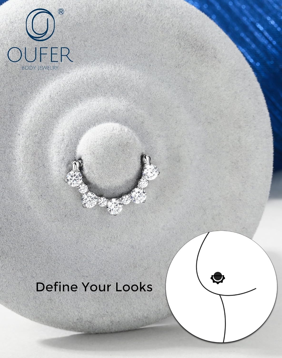 OUFER 2PCS G23 Titanium Nipple Rings, 14g Nipple Piercing Jewelry, Clear Cubic Zircon Barbell Clicker Piercing Jewelry for Women