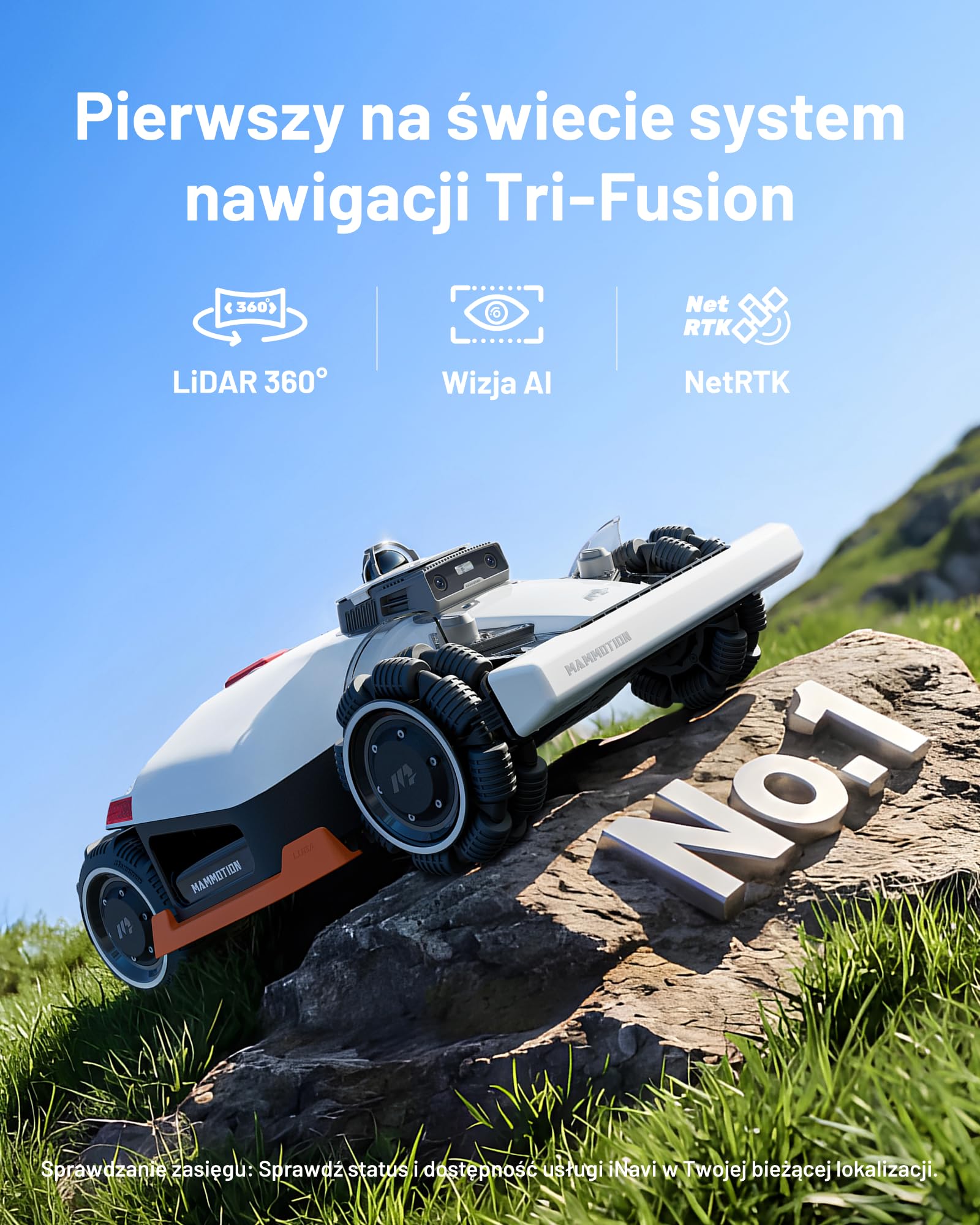 Mammotion LUBA 3 AWD 3000 robot koszący bez przewodu, Zalec. 3000 m² | 360° LiDAR + NetRTK + KI Vision Tri-Fusion pozycjonowanie, AWD do 80% nachylenia, Automatyczne mapowanie, do 30 stref