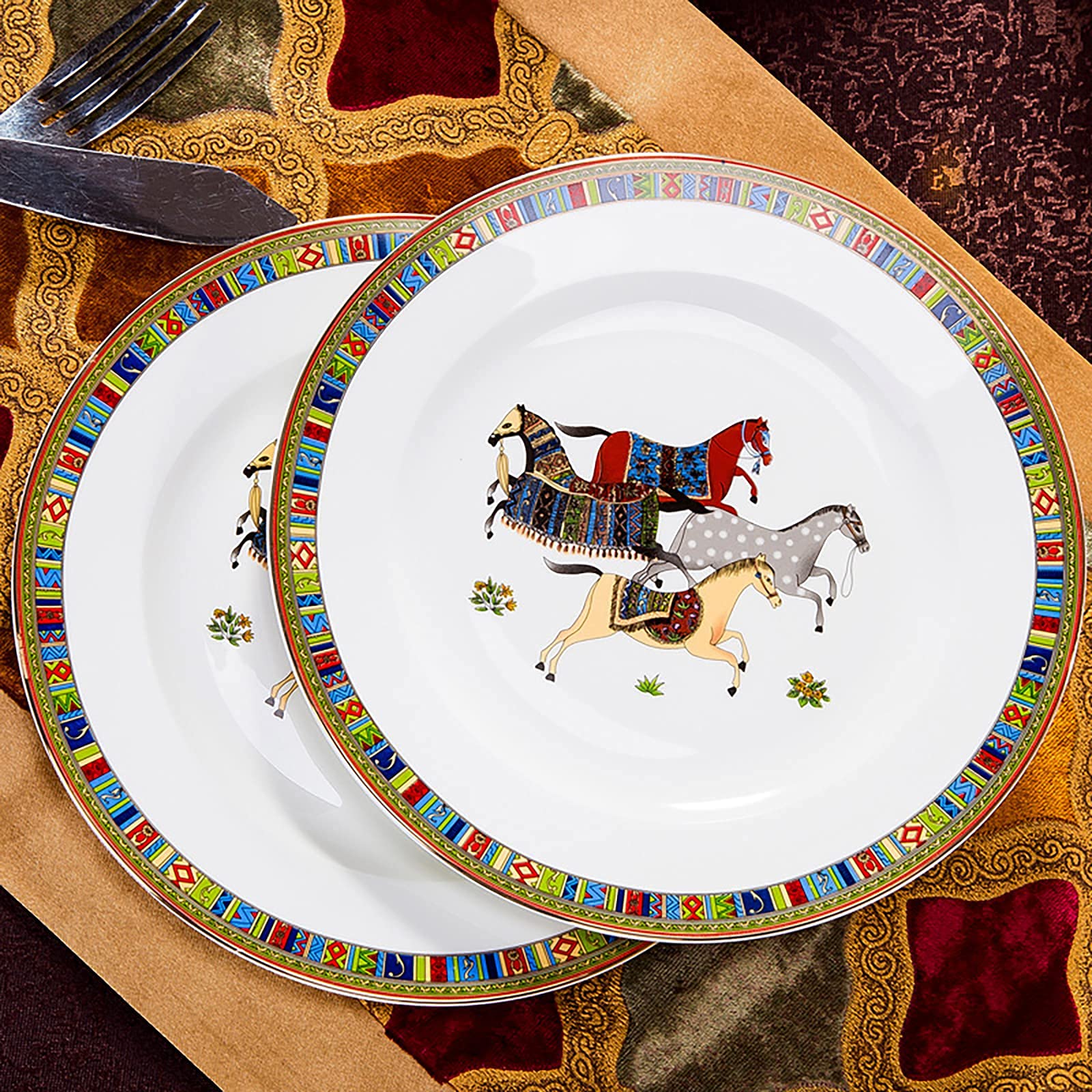 Zestaw obiadowy z porcelany kostnej, porcelanowa kuchnia obiadowa Okrągła zastawa stołowa Zestaw kombinowany z miskami zbożowymi Talerze deserowe Talerze zupy (usługa 56 sztuk dla 10 osób) (usługa 60