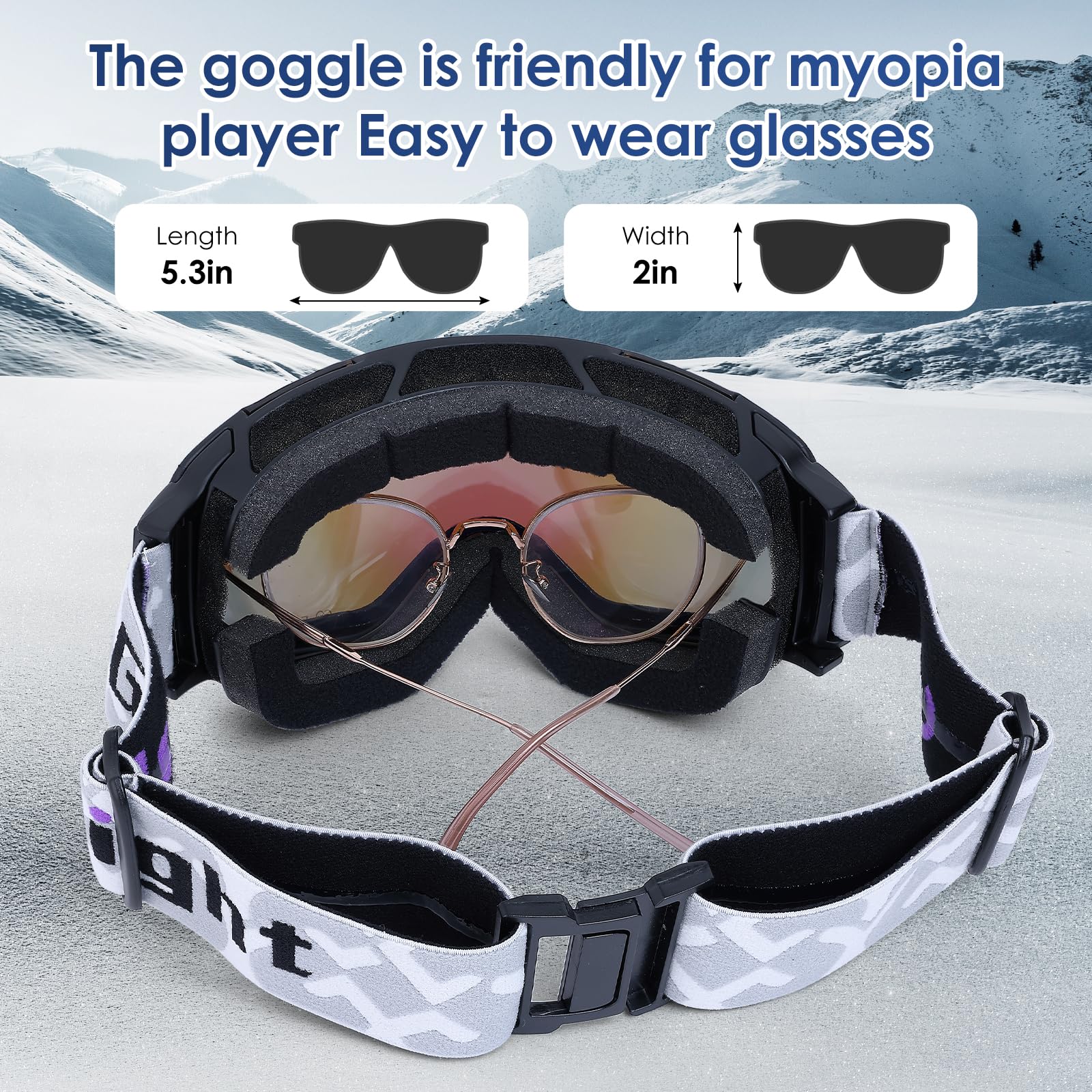 GoLight OTG Occhiali da sci YG-48 per snowboard, lenti sferiche, 100% protezione UV, anti-appannamento, occhiali da neve invernali OTG per uomini donne, motoslitta, sci, pattinaggio, marrone+revo