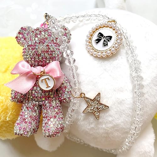 Miniatura 4 de Bonitos accesorios colgantes de oso brillante para espejo retrovisor, adornos colgantes brillantes para espejo de automóvil (rosa)