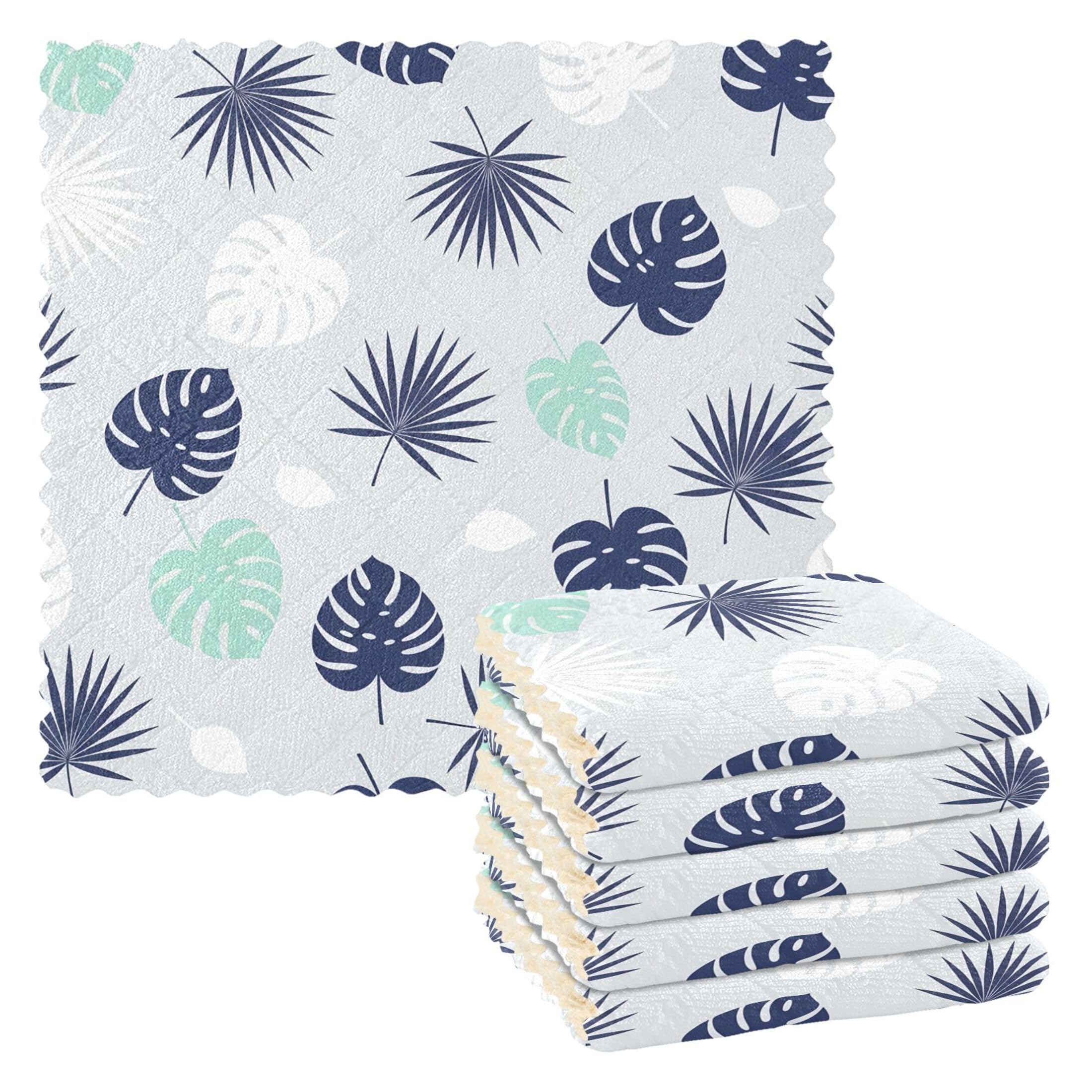 Fuauuyl Monstera Leaves Kitchen Dish Towel Set of 6, Soft Absorbent Washable Cleaning Cloths Dish Rags Tea Bar Drying Towels, 11x11 In