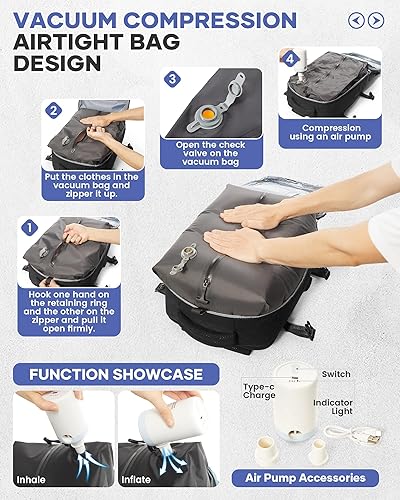 Miniatura 3 de Mochila de viaje con sellado al vacío con bomba de aire, mochila de equipaje de mano Vacpack de compresión impermeable para viajes, Grande, Viajes