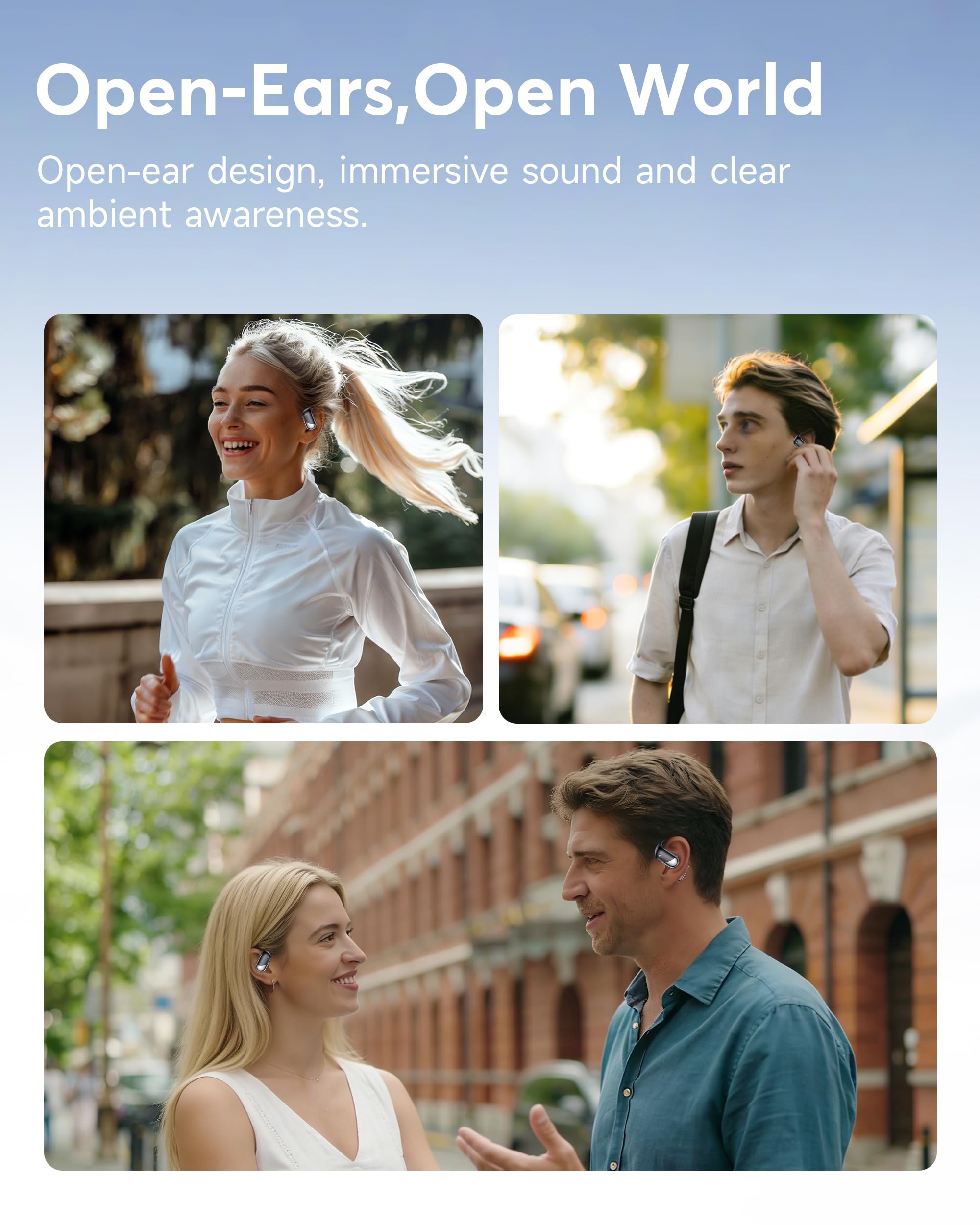 Open Ear Wireless Earbuds, Sports Bluetooth Headphones with Real Time Translation, 80Hrs Playtime with LED Power Display, Noise Canceling Headset, IP55 Waterproof Earphones for Workout/Running - 4