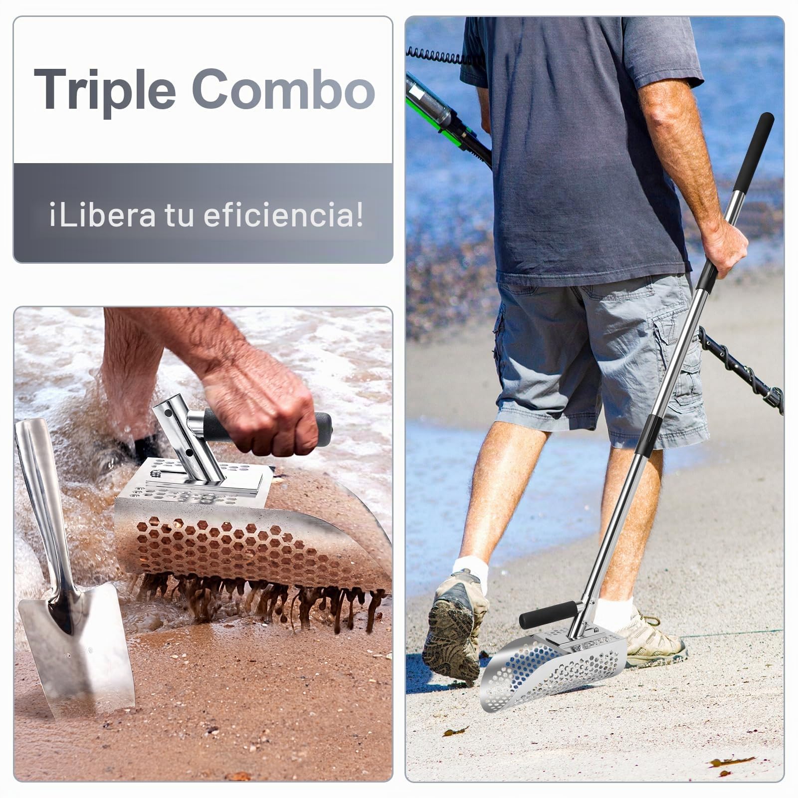GADFISH Cuchara de Arena para detección de Metales, Pala de Detector de Metal, Pala de tamiz de Arena de Acero Inoxidable, Pala de tamiz rápido para Caza de Tesoros subacuáticos (Acero Inoxidable)