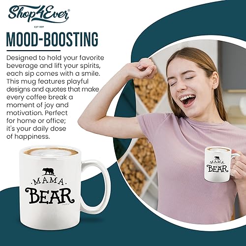 Miniatura 3 de Taza de café de cerámica Mama Bear, regalo para mamá, ideas de regalo para el día de la madre, 11 onzas (blanco)