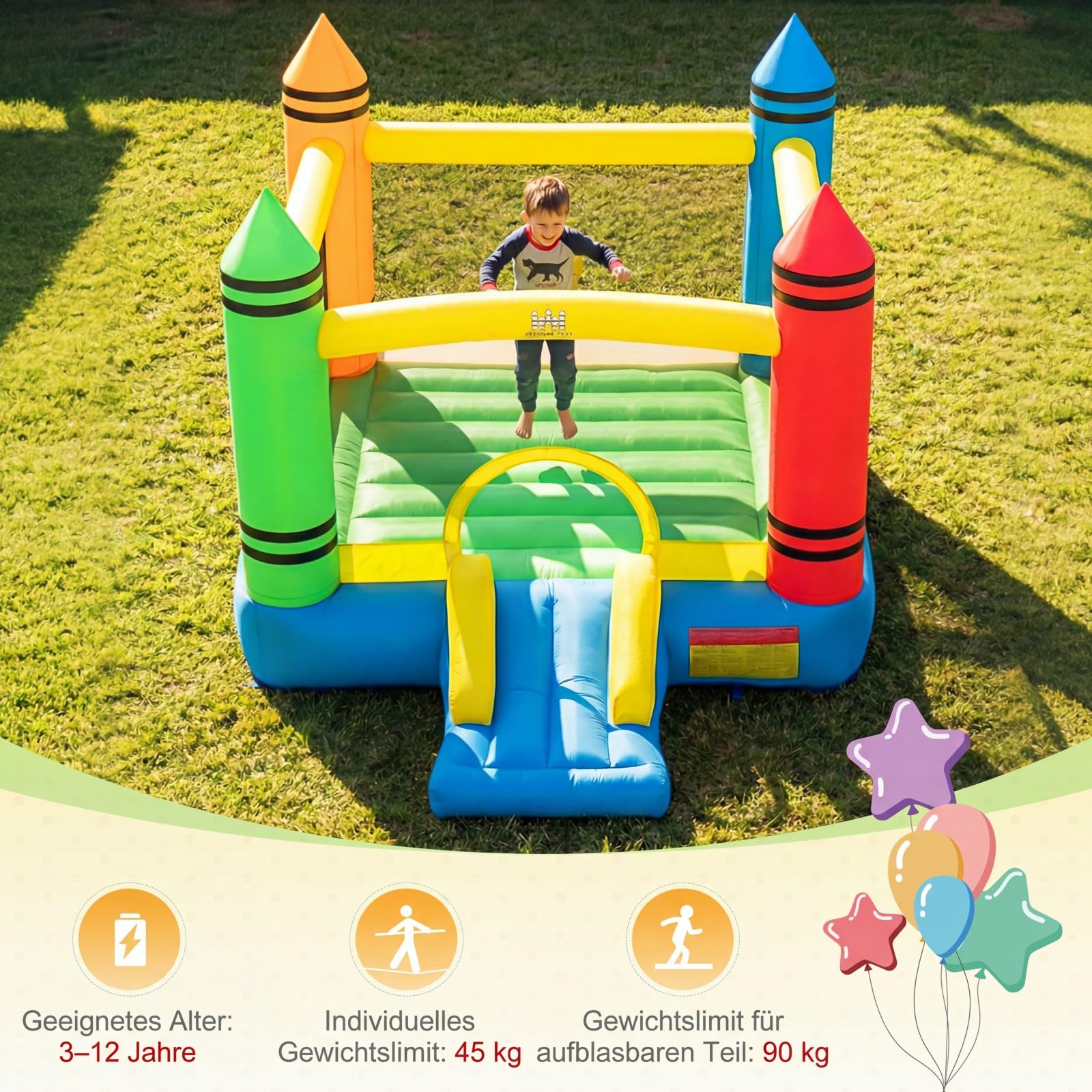 COSTWAY Hüpfburg mit Rutsche, großer Sprungbereich, Bouncy Castle für Kinder, Innen- und Außenbereich, 346 x 259 x 220 cm