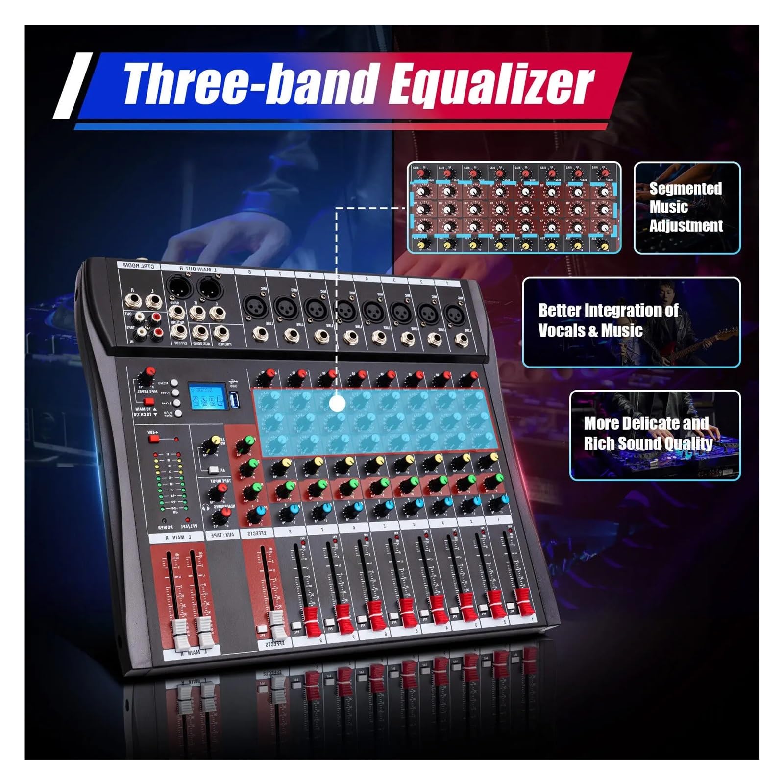 Controller DJ, Mixer professionale Bluetooth USB DJ Console 8 canali Live Studio