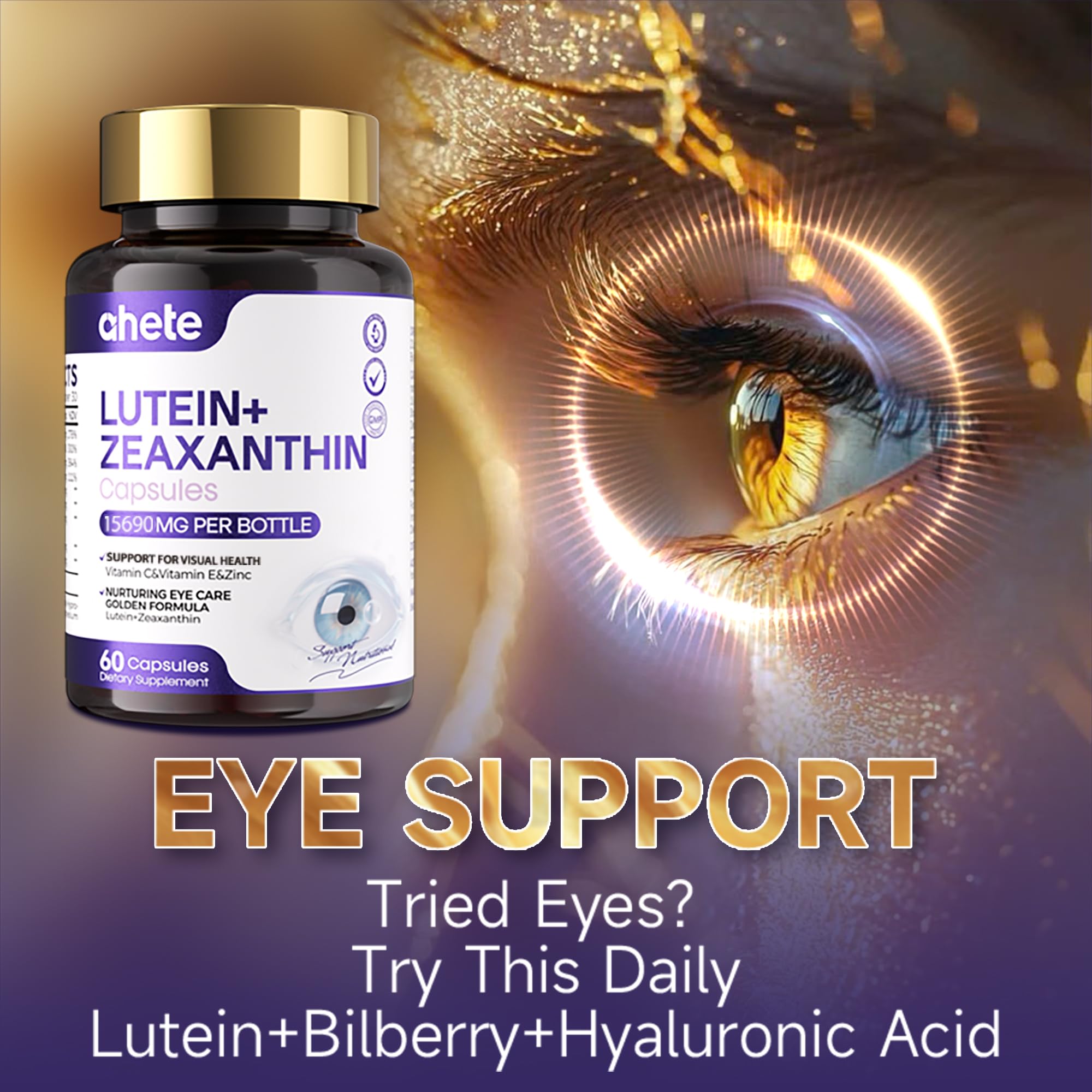 Lutein 10mg & Zeaxanthin 2mg Eye Vitamins with Bilberry 100mg, Vitamin C, E, Zinc – Advanced Eye Health Supplement for Vision Support, Blue Light Protection & Dry Eyes – 60 Capsules (30 Days) — Amazon image 3