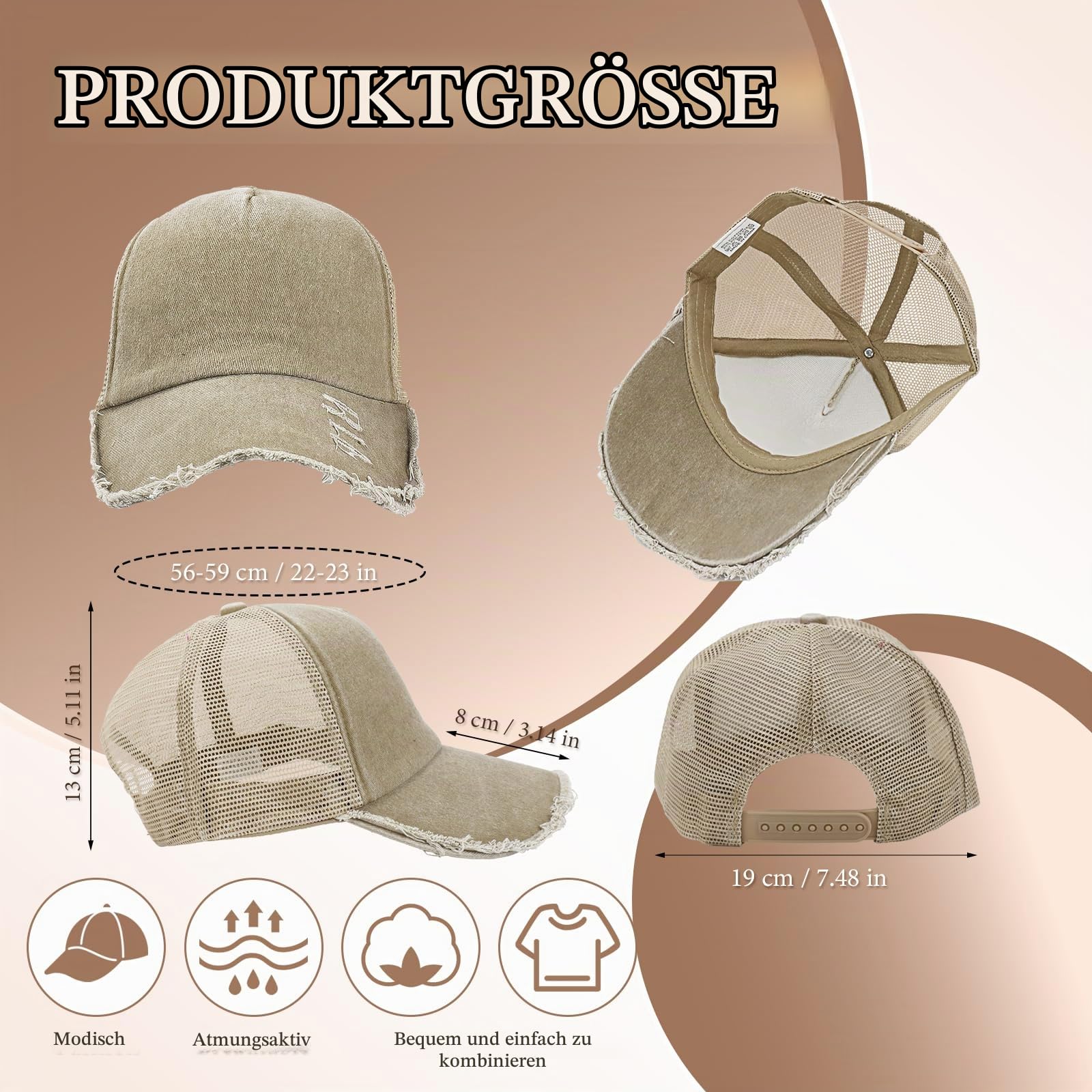 24er Pack Baseballkappe Damen & Herren - Vintage Basecap verstellbar - Retro Baseball Cap im Distressed Look - 6 Farben Mesh Trucker Kappe aus gewaschener Baumwolle - Set für DIY & Events