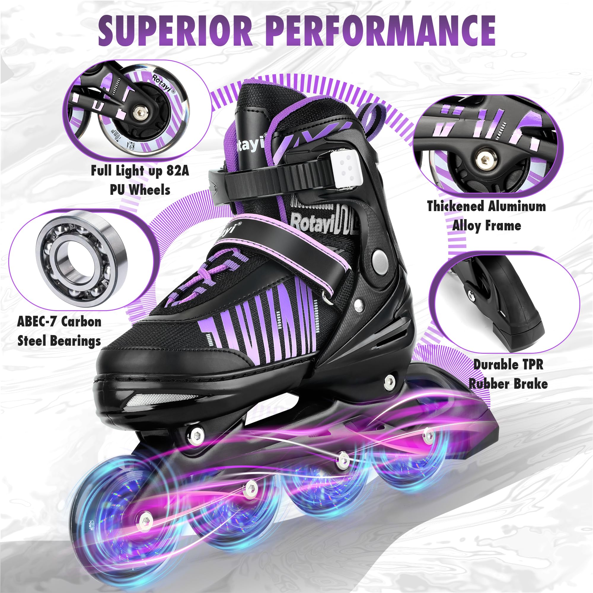 TaroKitc Patins à glace réglables pour filles et garçons, 4 tailles réglables, chaussures de patinage sur glace chaudes pour l'extérieur et la patinoire, doublure confortable et soutien de la cheville