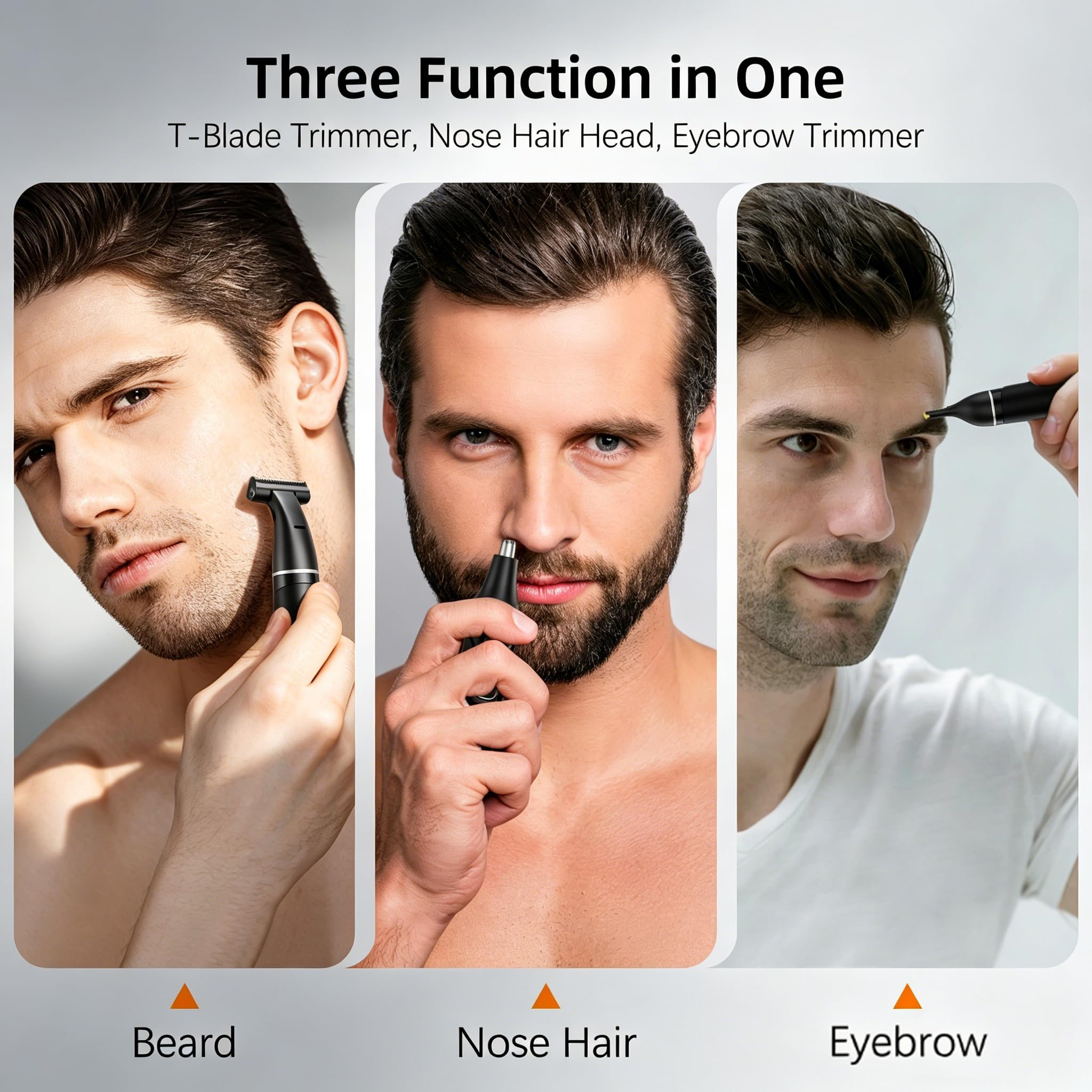 RUIM Rasoio per barba da uomo, 3 in 1, rasoio elettrico ricaricabile impermeabile per orecchie, naso, sopracciglia, baffi e corpo, nero-grigio