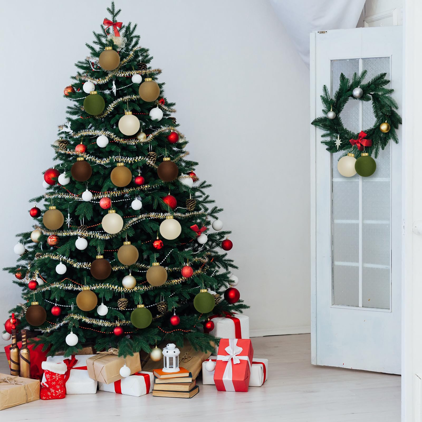 30 adornos de bolas de Navidad de terciopelo, adornos de bola de árbol de Navidad de 3.15 pulgadas, bolas de plástico flocadas, decoraciones colgantes de Navidad para árbol, fiesta familiar de