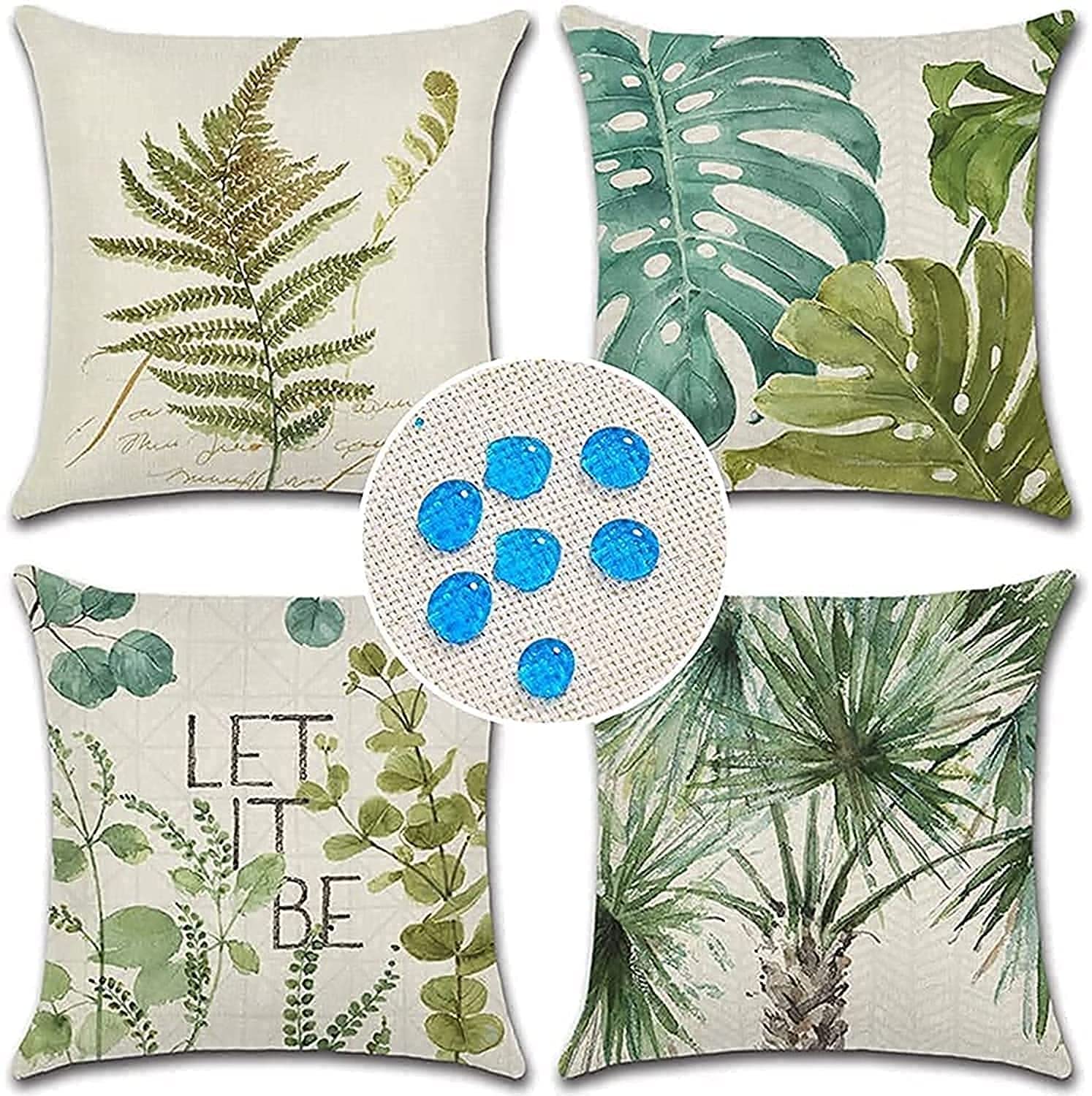 KASTWAVE Green Plants Throw Pillow Covers, Green Leaf Pattern Waterproof Cushion Covers, Perfect to Outdoor Patio Garden Living Room Sofa Farmhouse Decor (18x18 Inches)